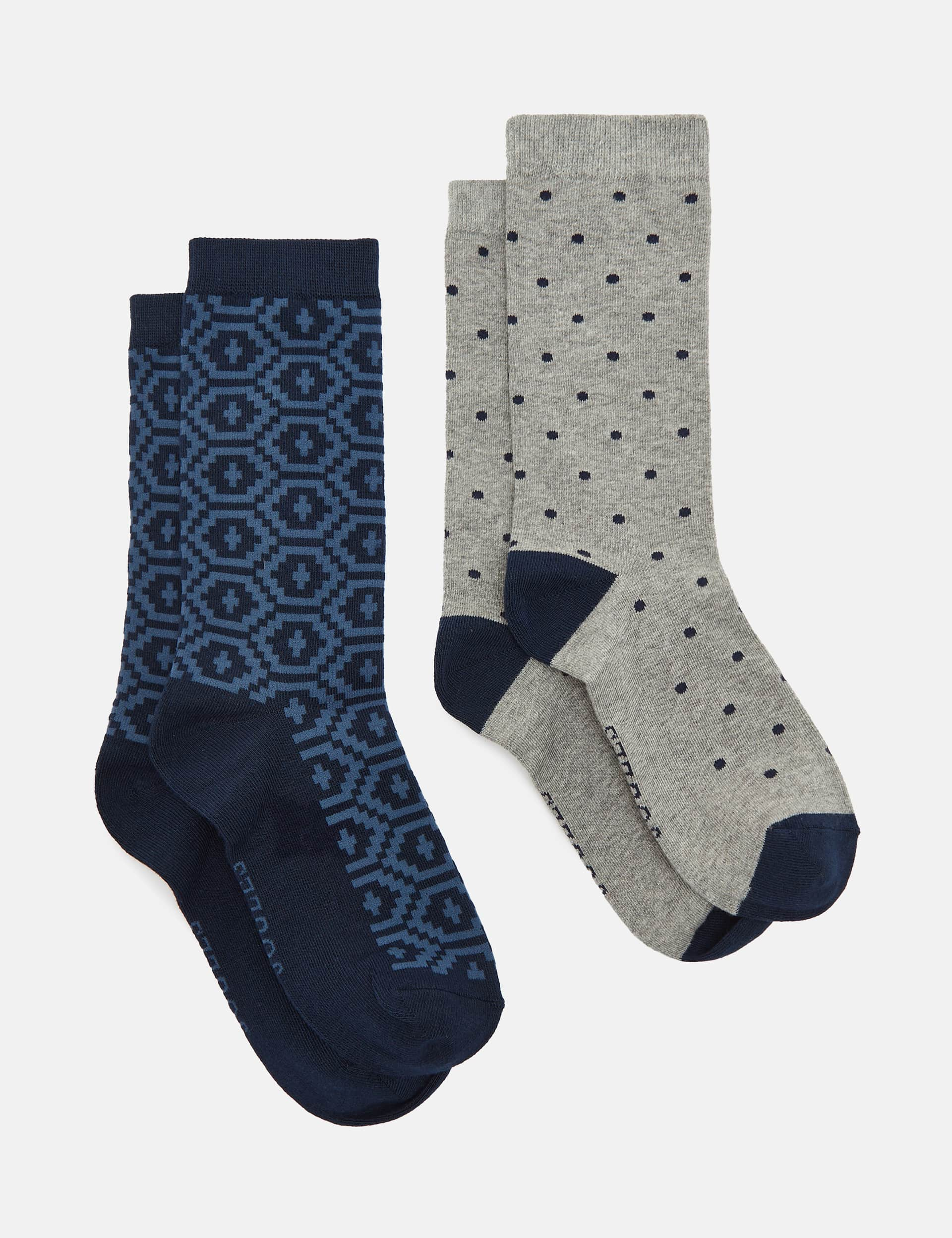 Joules Men's 2pk Patterned Cotton Rich Socks - Navy Mix, Navy Mix