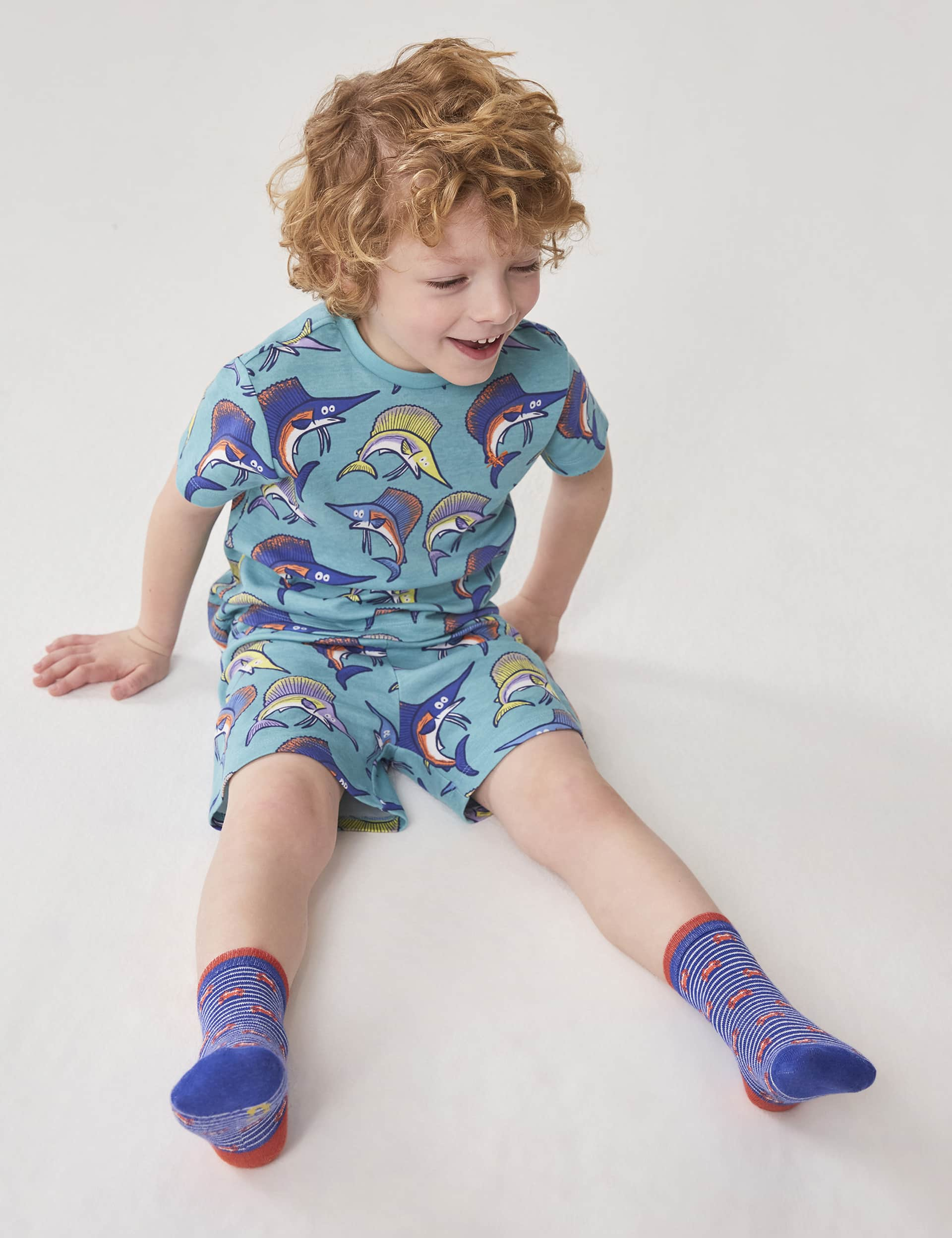 Crew Clothing Boys Pure Cotton Swordfish Pyjamas (3-9 Yrs) - 3-4 Y - Aqua Mix, Aqua Mix