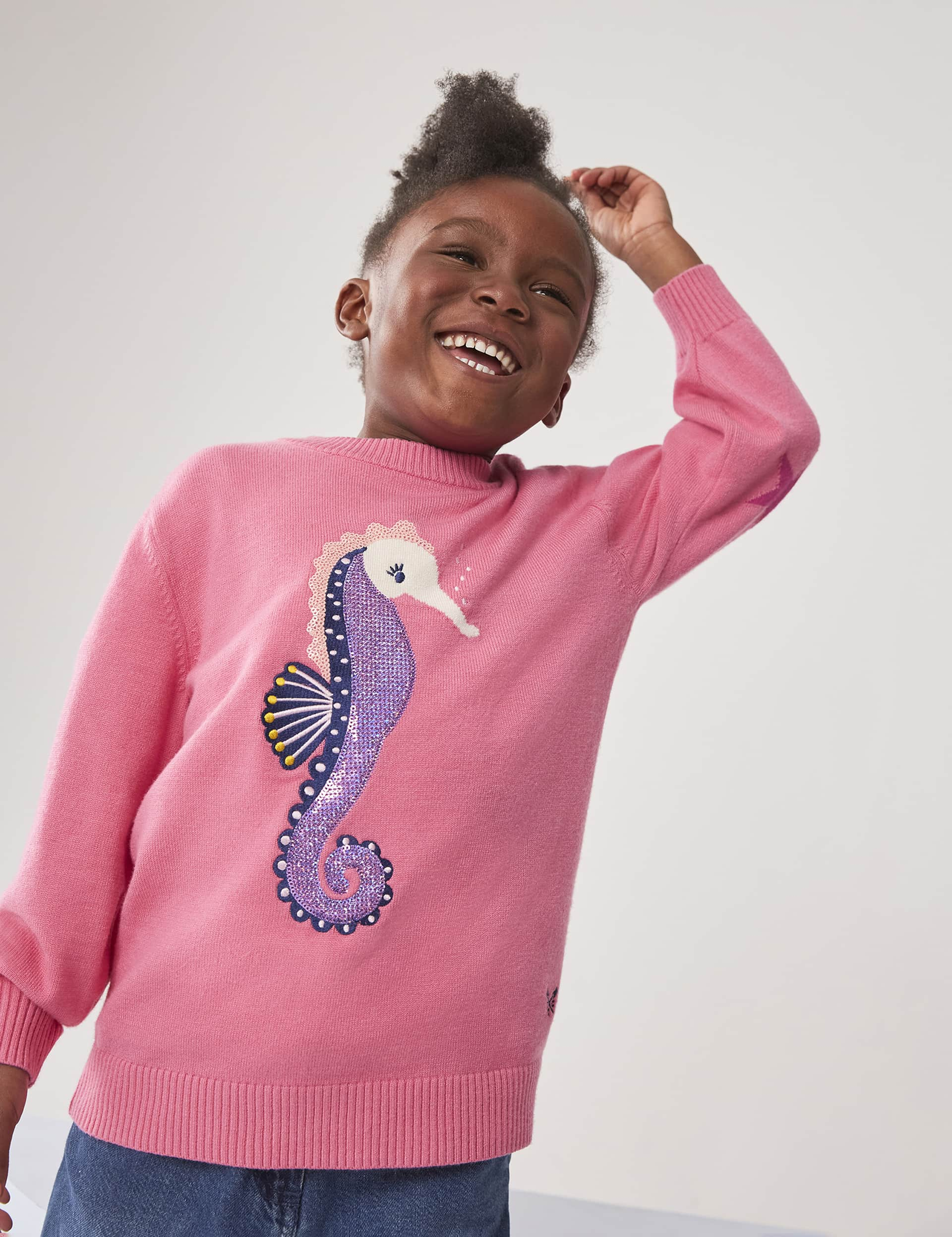 Crew Clothing Girls Seahorse Sparkly Knitted Jumper (3-12 Yrs) - 6-7 Y - Pink, Pink