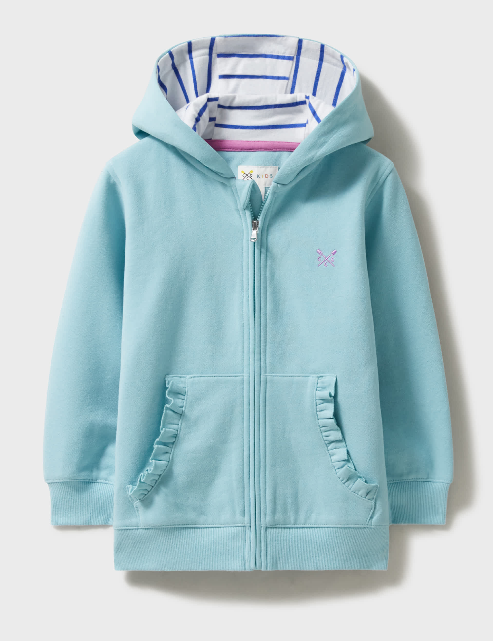 Crew Clothing Girls Cotton Rich Frill Pocket Zip Hoodie (3-12 Yrs) - 7-8 Y - Light Blue, Light Blue