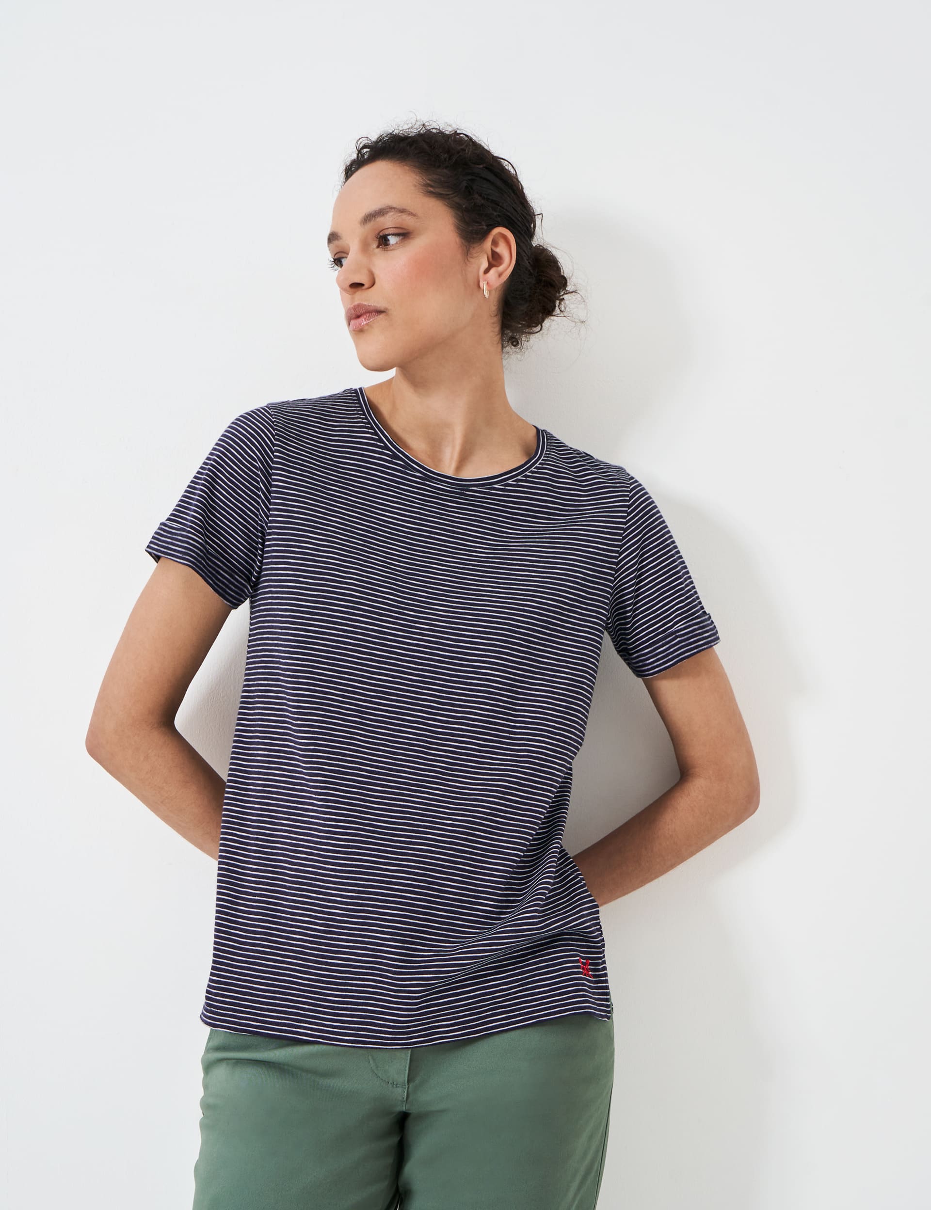 Crew Clothing Women's Pure Cotton Striped T-Shirt - 8 - Navy Mix, Navy Mix