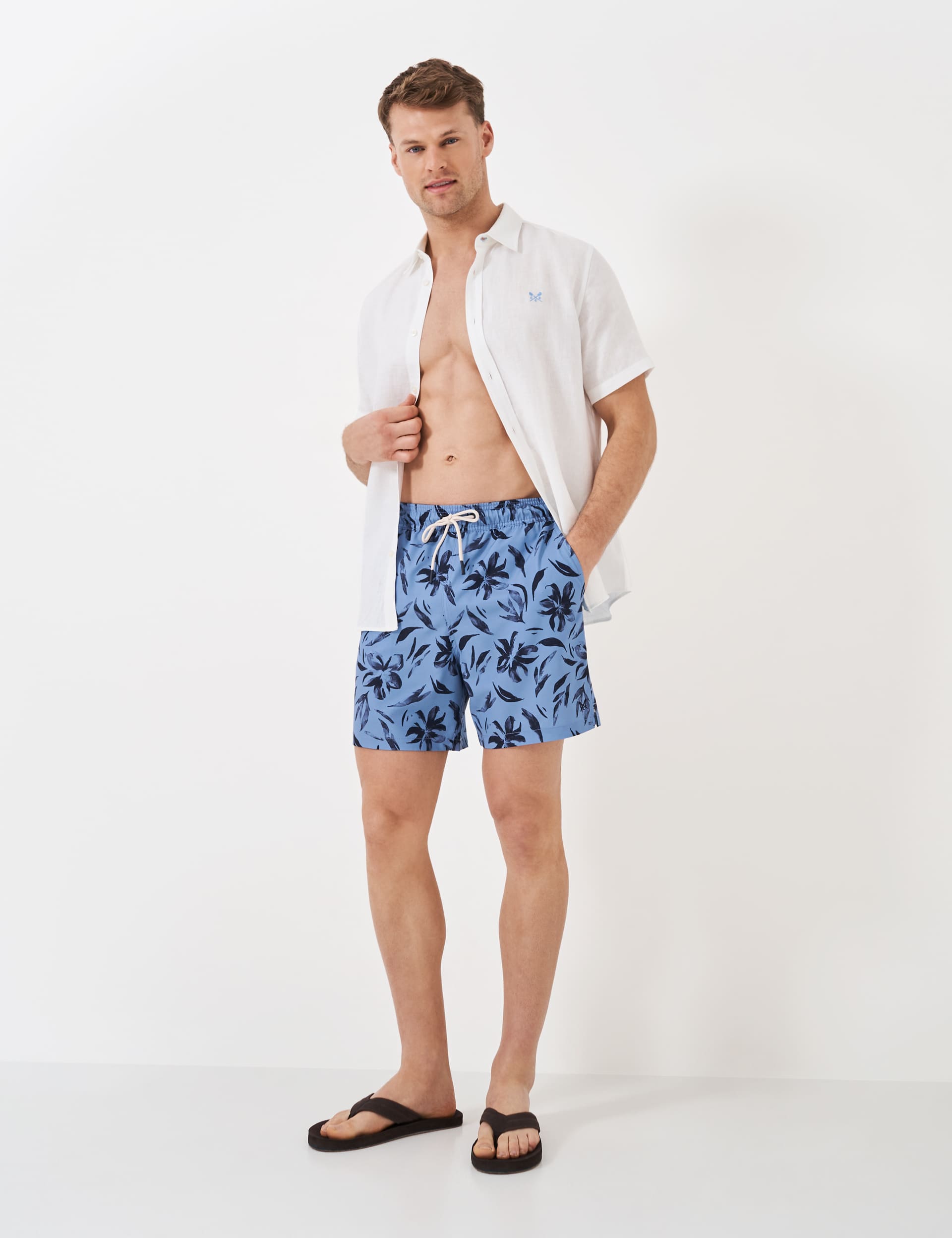 Crew Clothing Men's Pocketed Floral Print Swim Shorts - XL - Medium Blue Mix, Medium Blue Mix