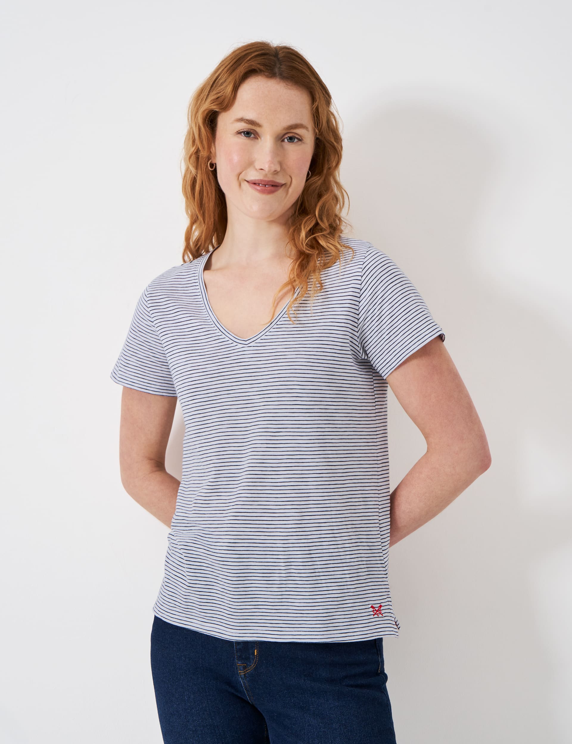 Crew Clothing Women's Pure Cotton V-Neck T-Shirt - 12 - Navy Mix, Navy Mix