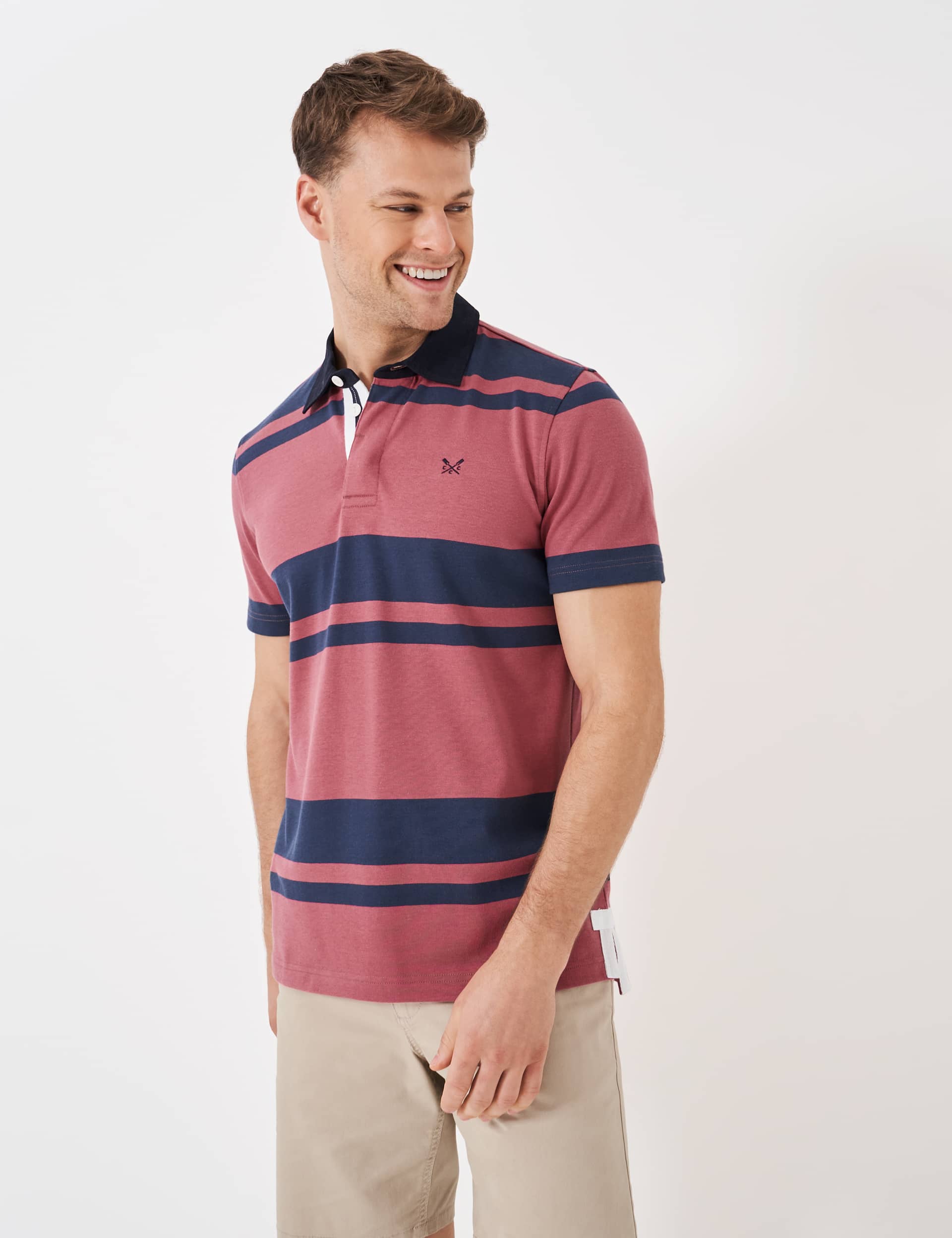 Crew Clothing Men's Pure Cotton Striped Short Sleeve Rugby Top - XL - Pink Mix, Pink Mix