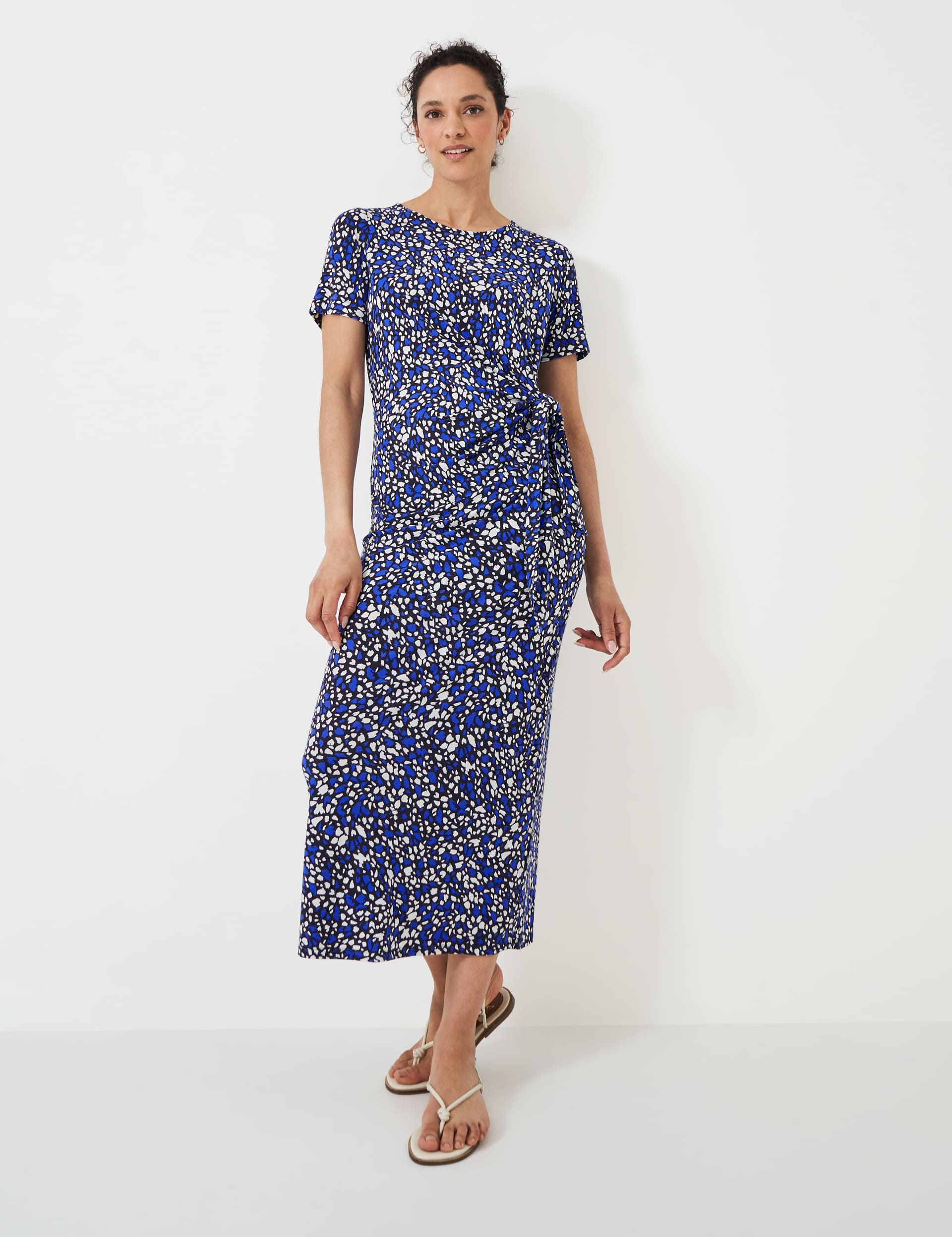 Crew Clothing Women's Jersey Printed Tie Front Midi Waisted Dress