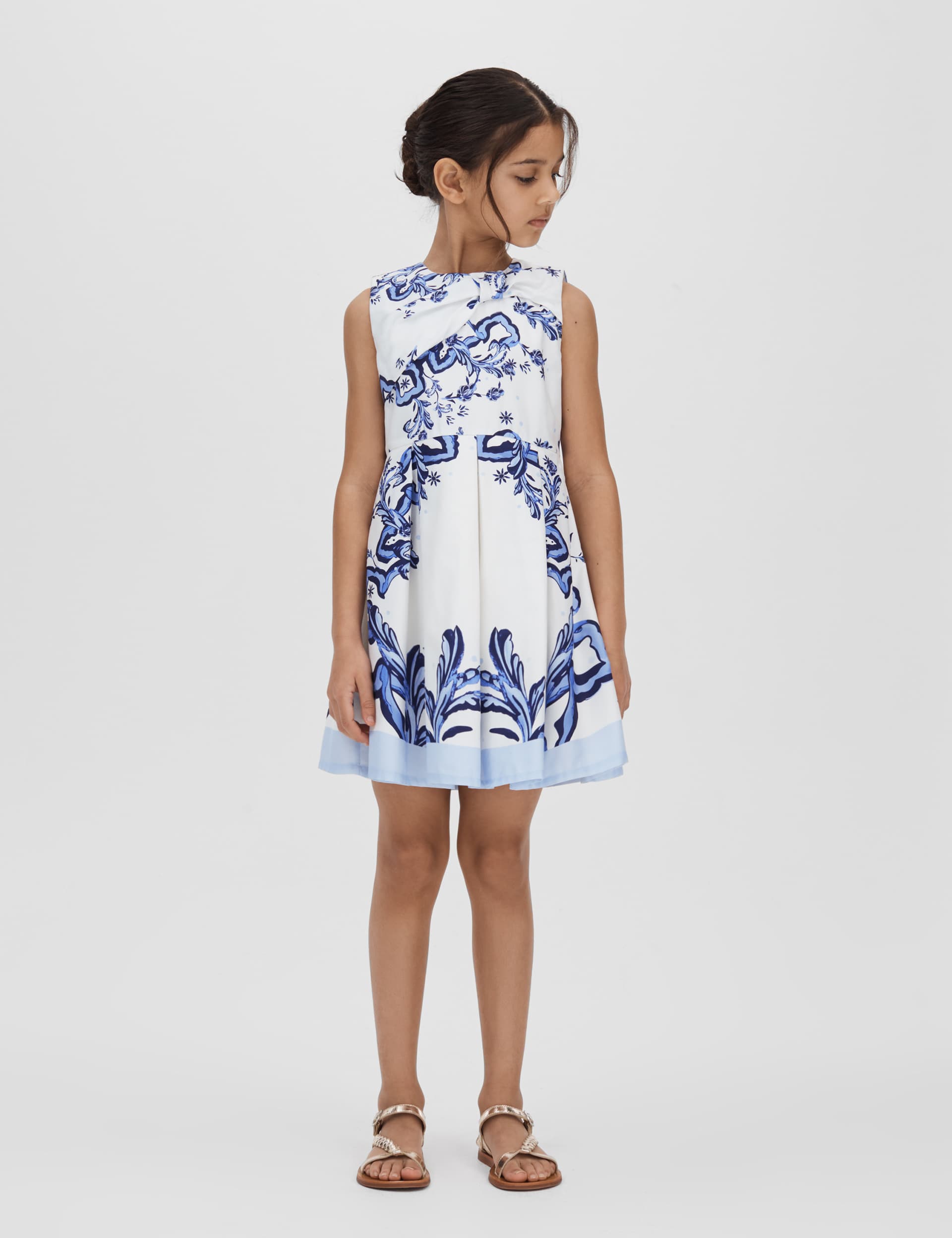 Reiss Girls Pure Cotton Printed Dress (4-14 Yrs) - 7-8 Y - Blue Mix, Blue Mix