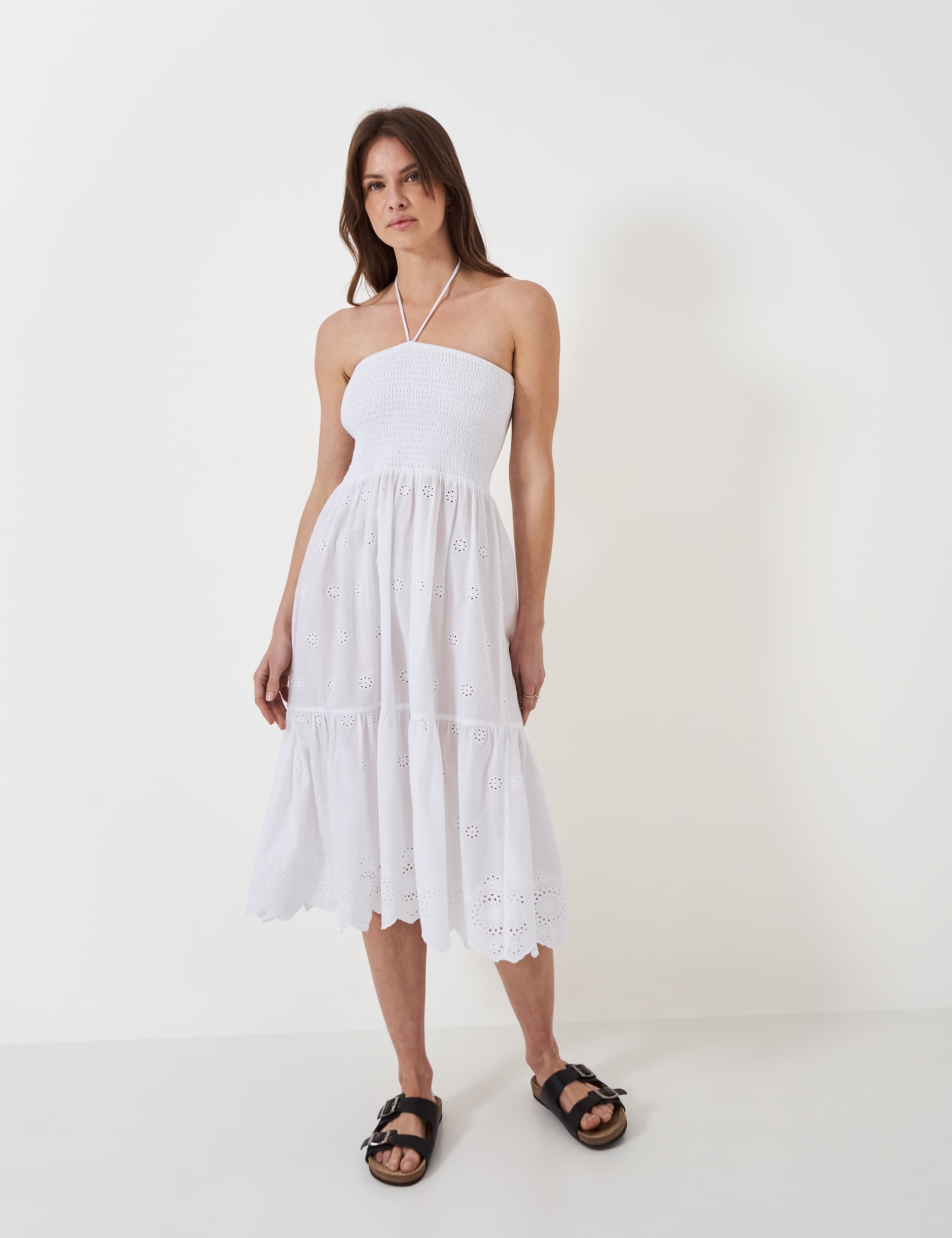 Crew Clothing Women's Pure Cotton Broderie Midi Beach Dress - 12 - White, White