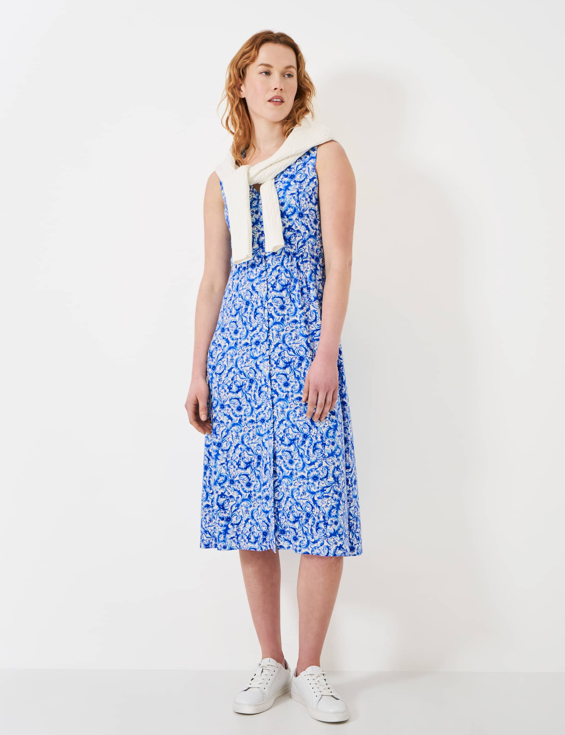 Crew Clothing Women's Floral V-Neck Button Through Midi Tea Dress