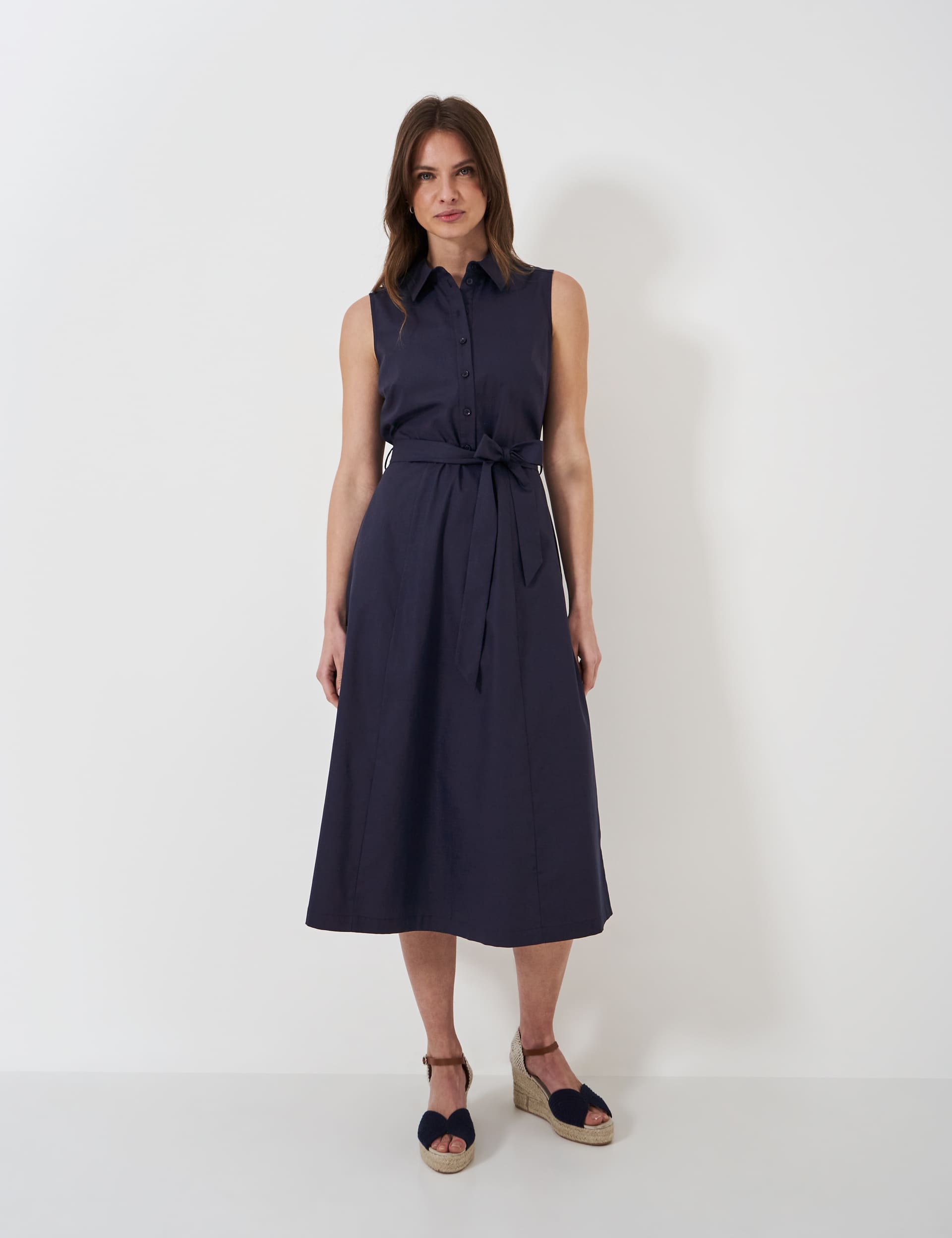 Crew Clothing Women's Cotton Blend Midi Shirt Dress - 14 - Navy, Navy