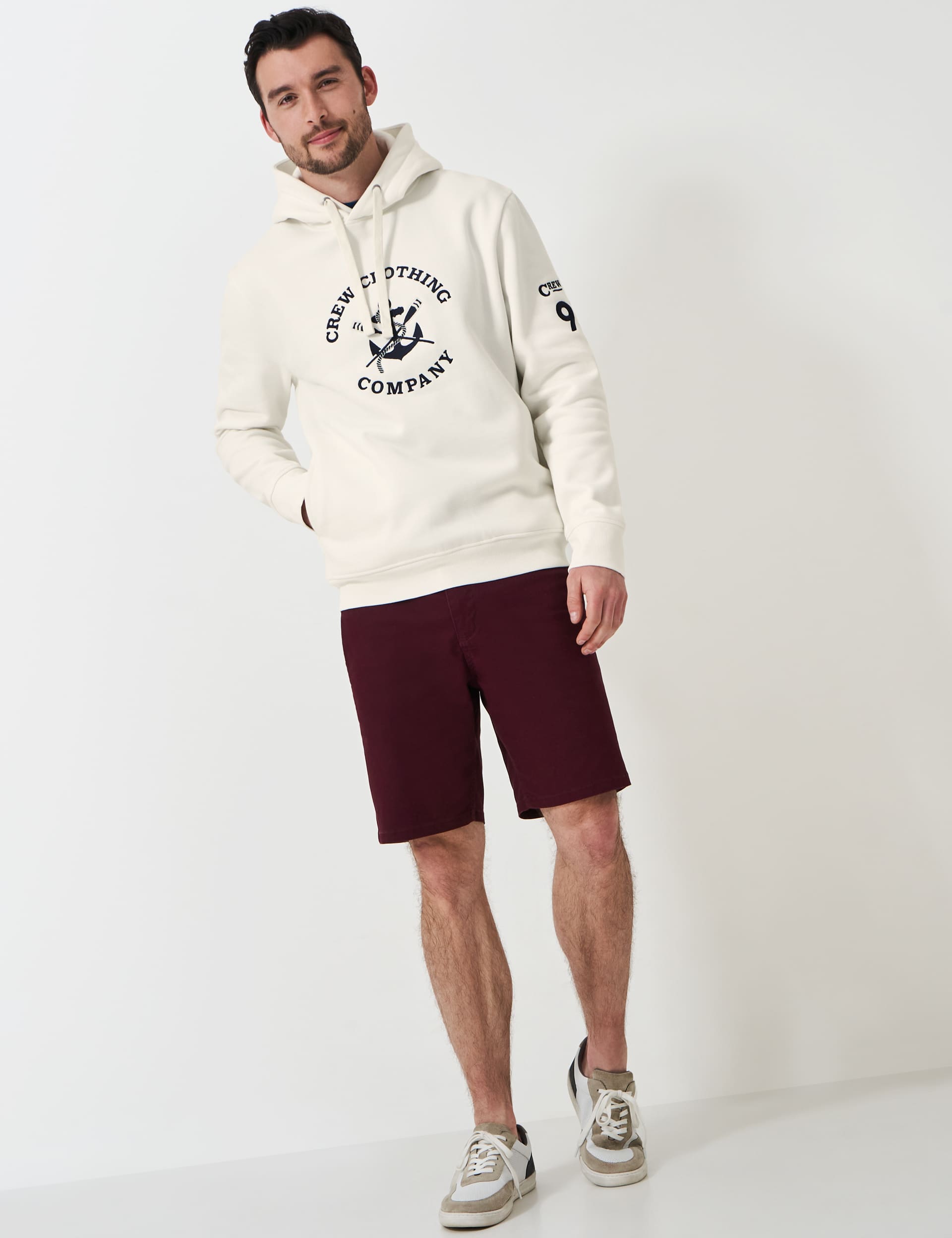 Crew Clothing Men's Cotton Rich Logo Graphic Embroidered Hoodie - Cream, Cream