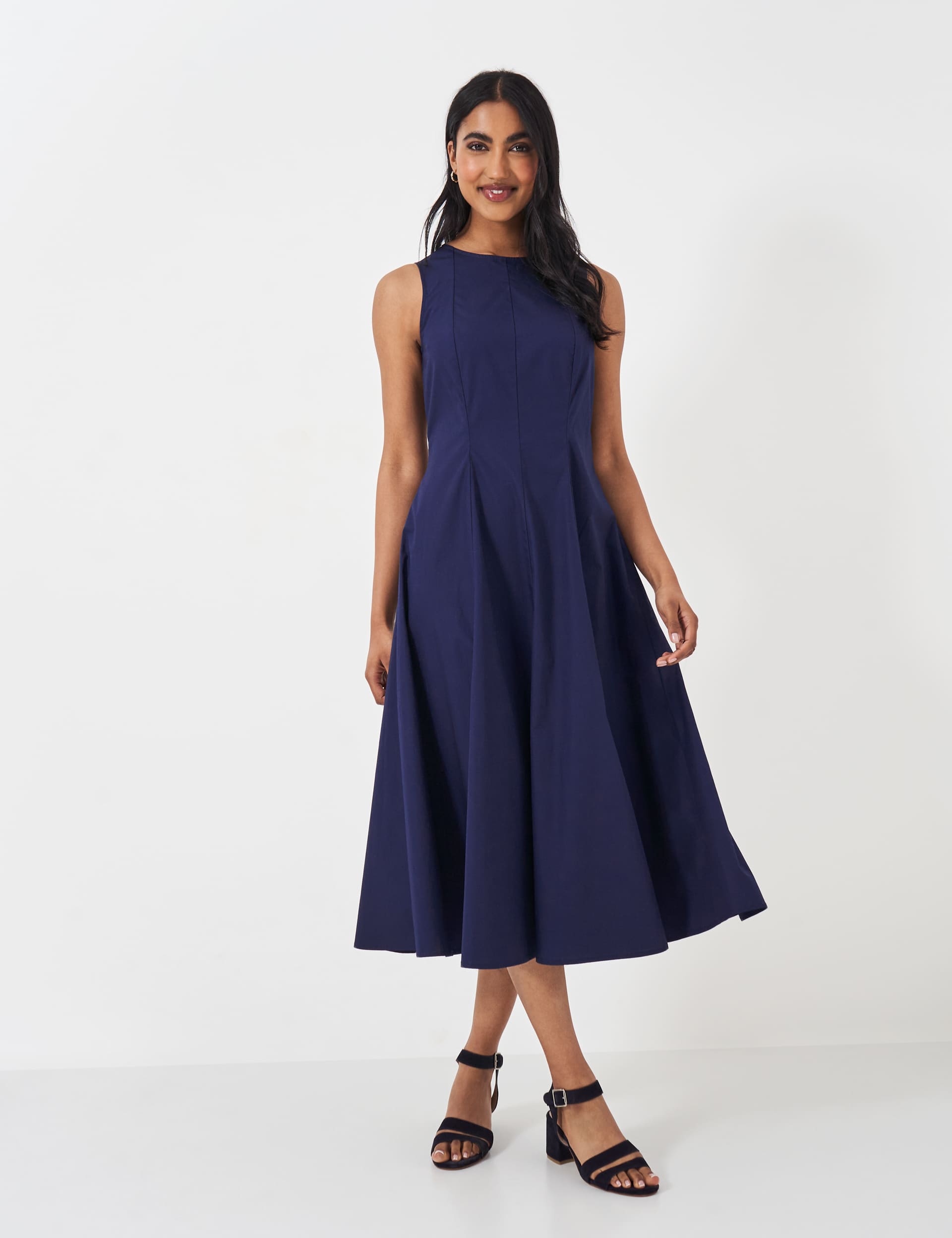 Crew Clothing Women's Pure Cotton Pleated Midi Skater Dress - 12 - Navy, Navy