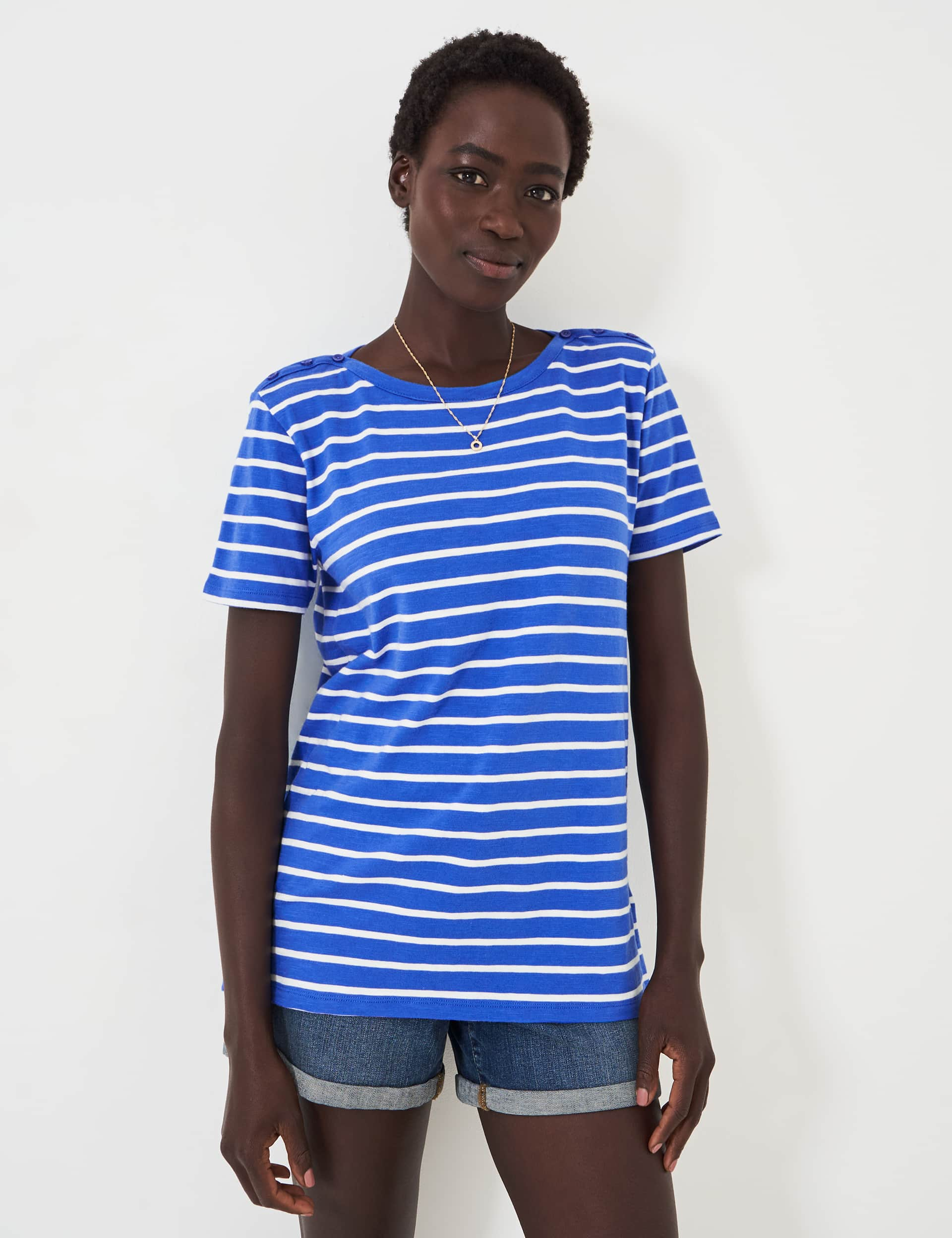 Crew Clothing Women's Pure Cotton Striped T-Shirt - 10 - Blue Mix, Blue Mix