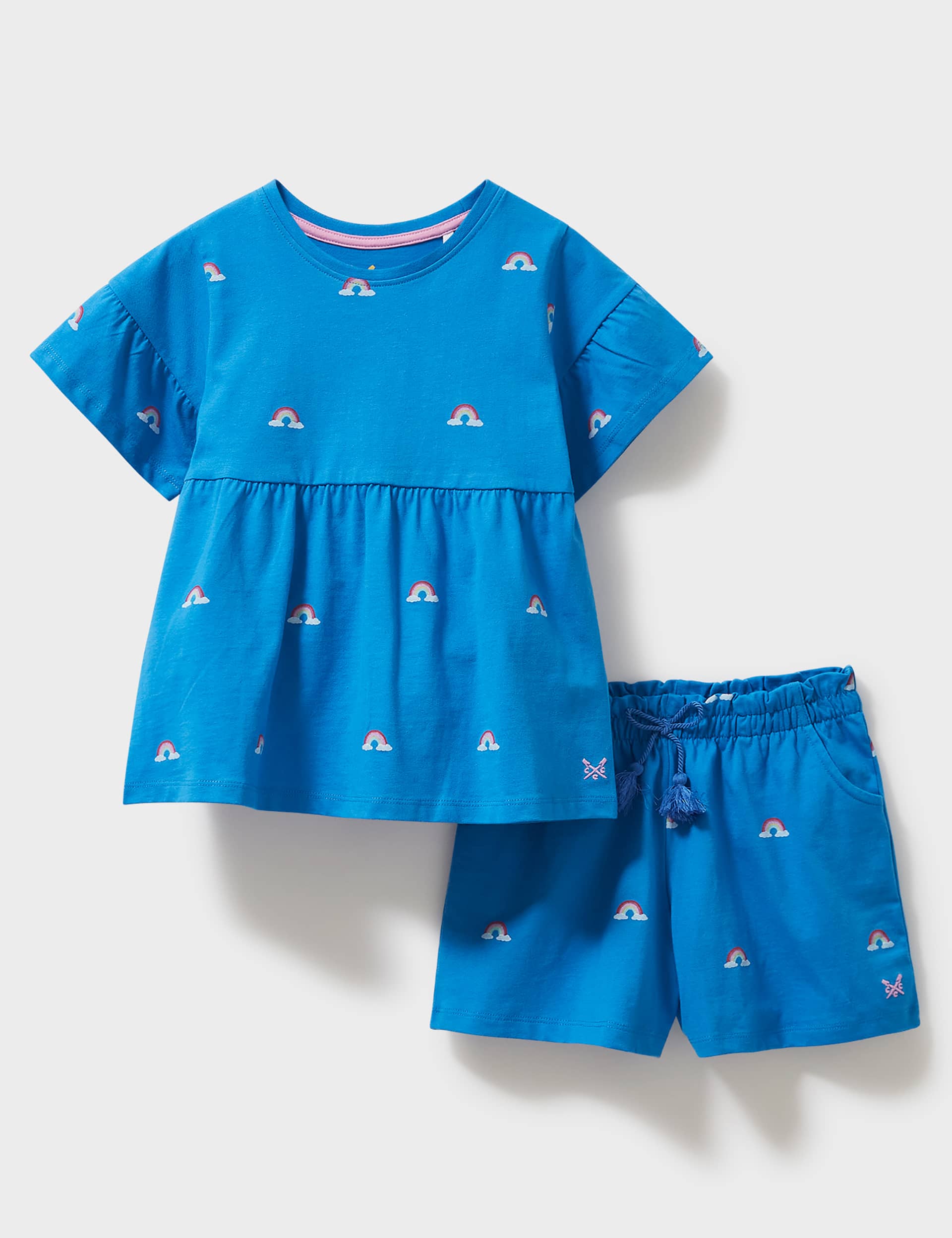 Crew Clothing Girls Pure Cotton Rainbow Top & Bottom Outfit (3-9 Yrs) - 8-9 Y - Blue Mix, Blue Mix