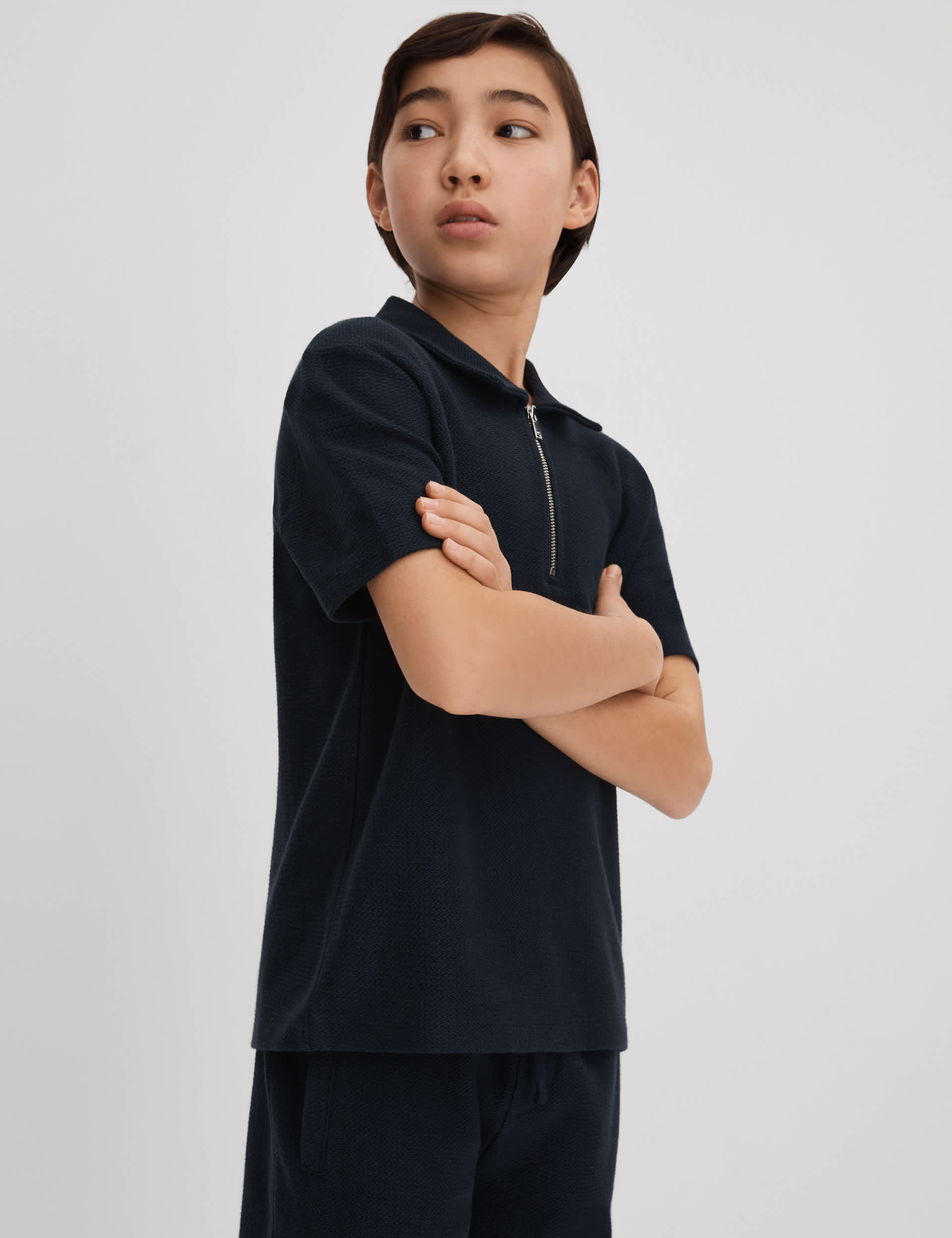 Reiss Boys Pure Cotton Half Zip Polo Shirt (3-14 Yrs) - 10-11 - Dark Blue, Dark Blue