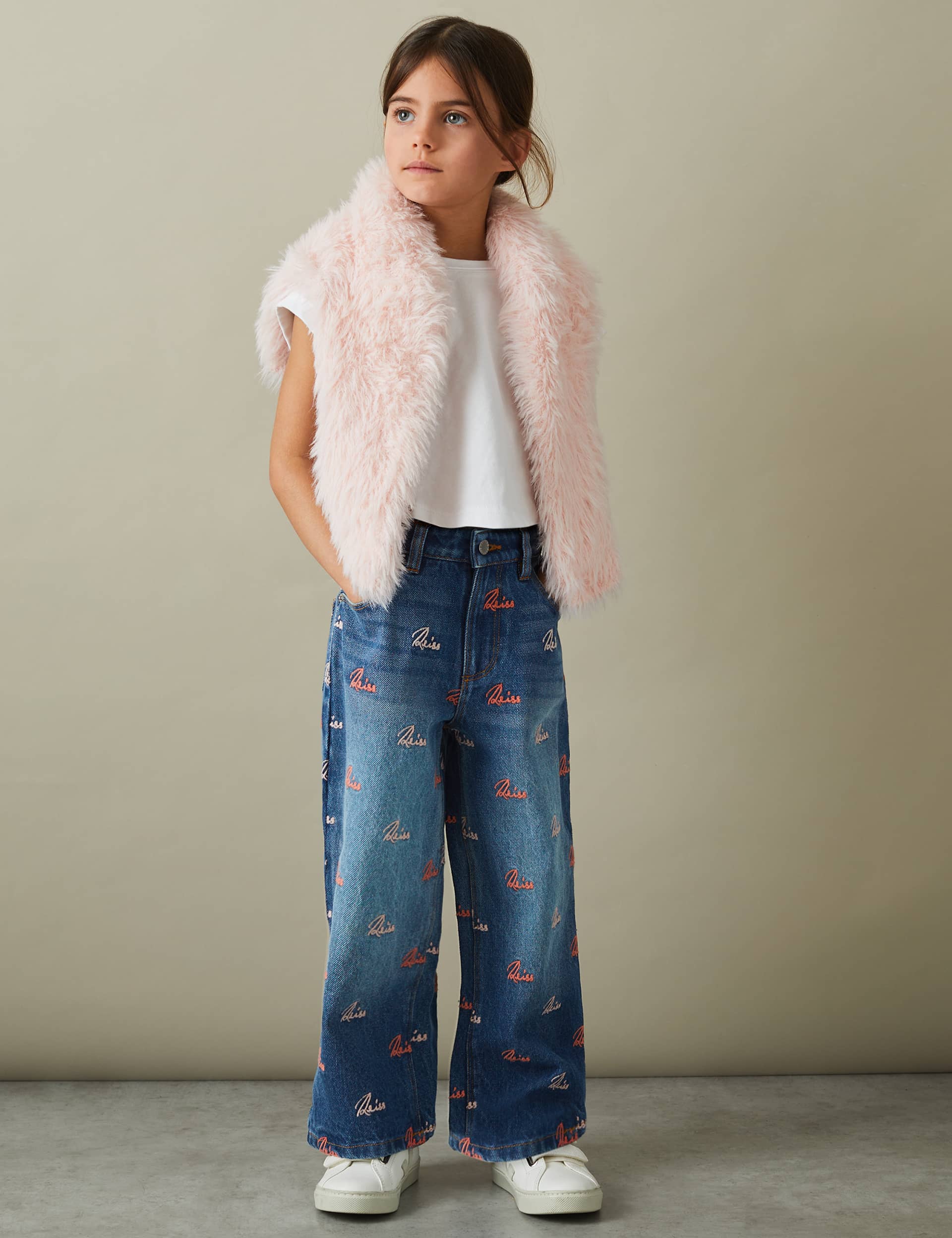 Reiss Girls Relaxed Denim Embroidered Jeans (4-14 Yrs) - 10-11 - Blue Mix, Blue Mix