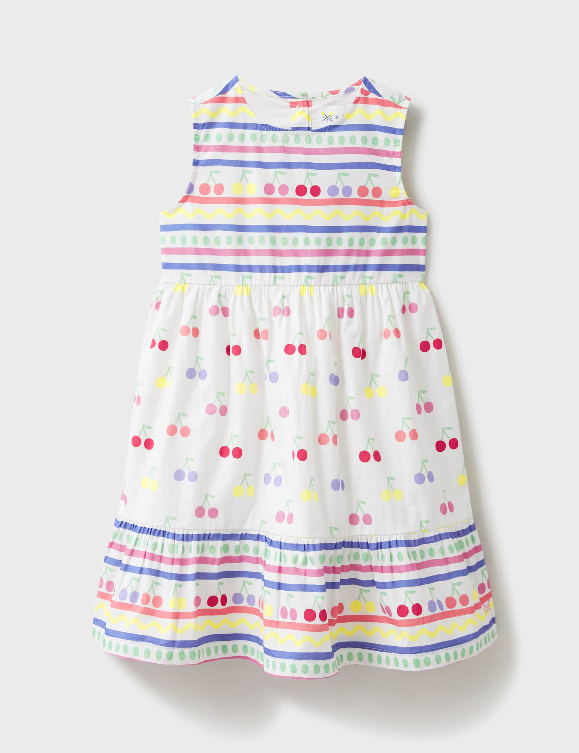 Crew Clothing Girls Pure Cotton Print Tiered Dress (3-12 Yrs) - 4-5 Y - White Mix, White Mix