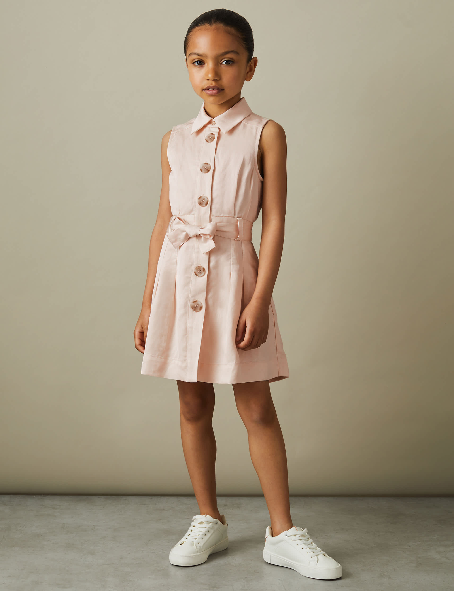 Reiss Girls Belted Dress with Linen (4-14 Yrs) - 8-9 Y - Pink, Pink