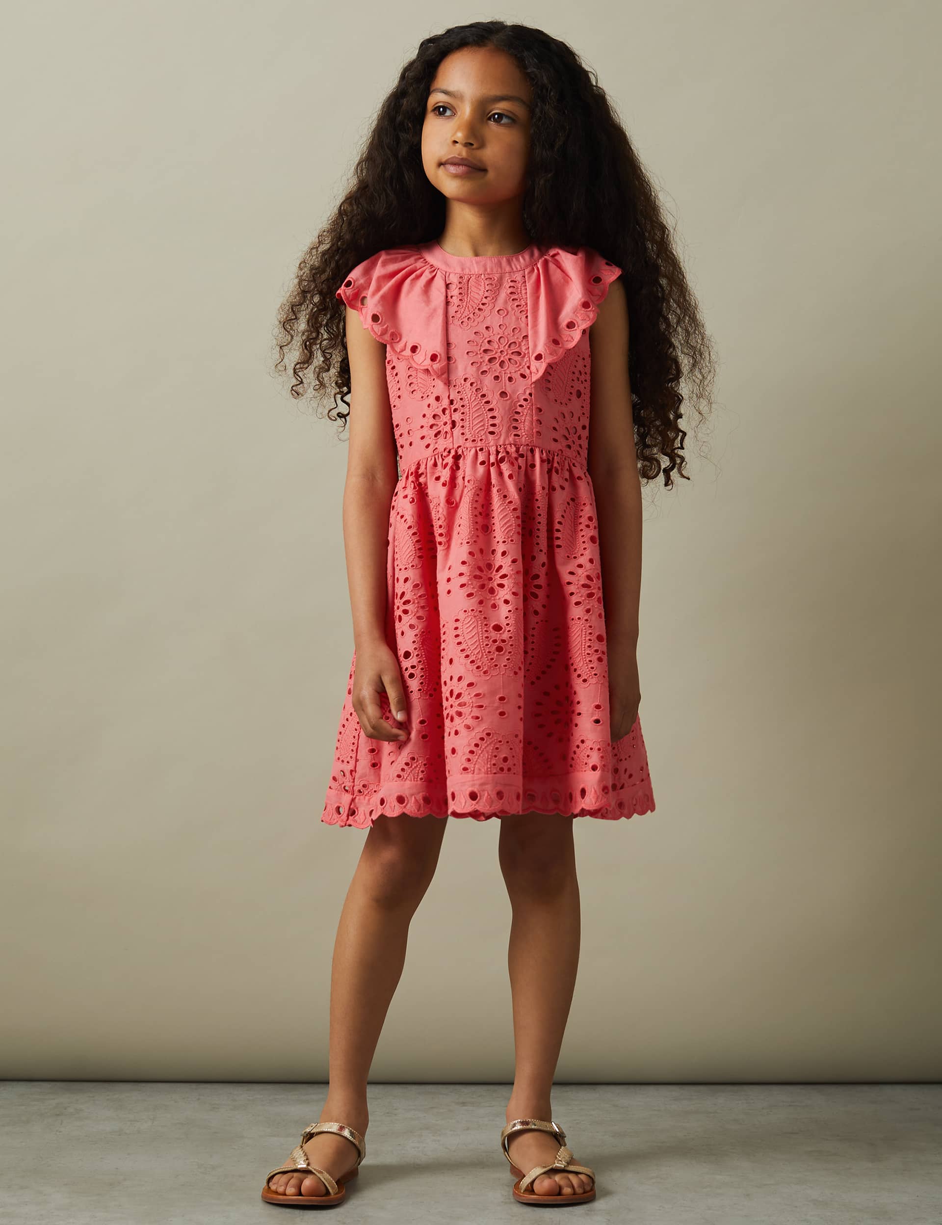 Reiss Girls Pure Cotton Embroidered Dress (4-14 Yrs) - 8-9 Y - Pink, Pink