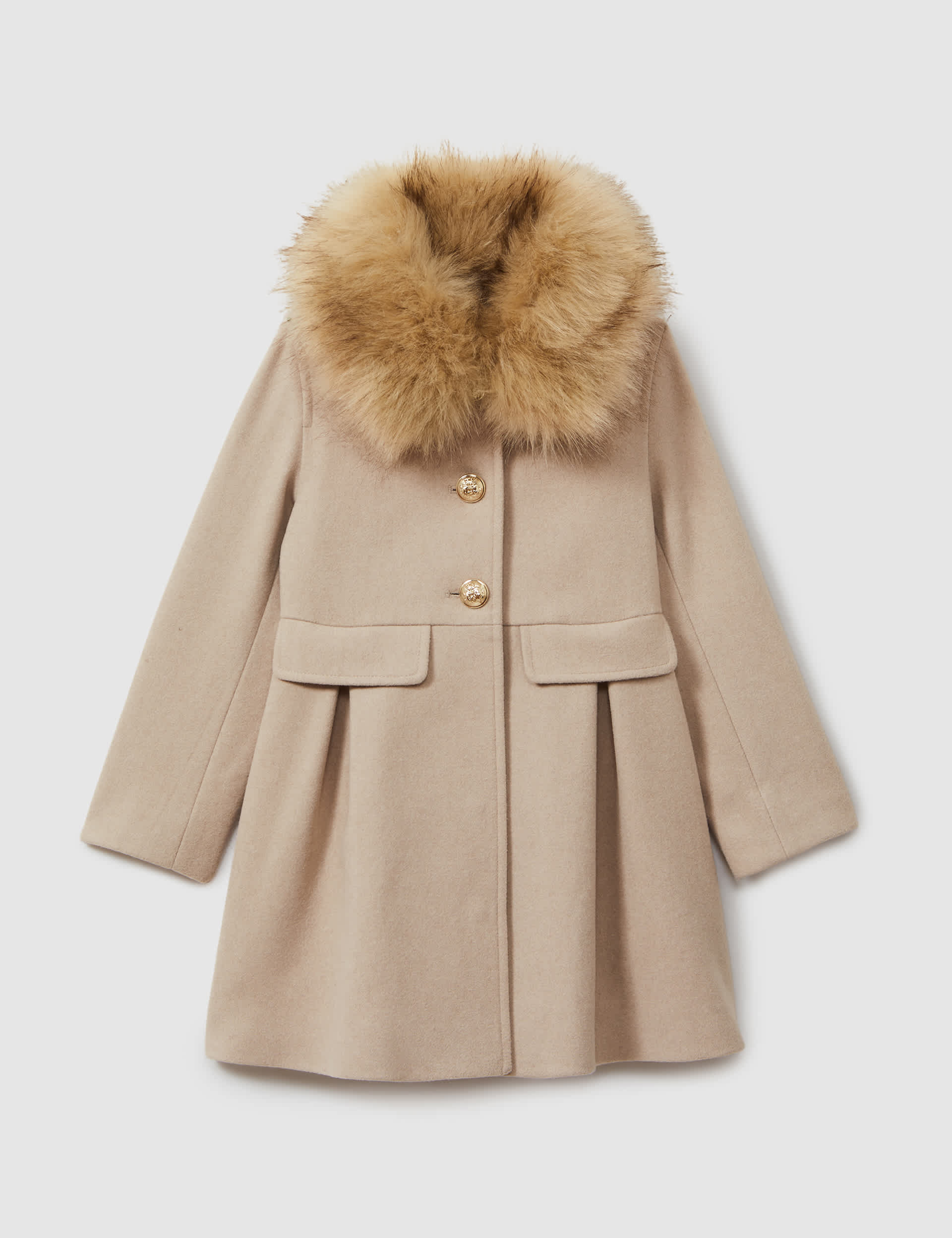 Reiss Girls Faux Fur Collar Wool Blend Coat (4-14 Yrs) - 13-14 - Natural, Natural