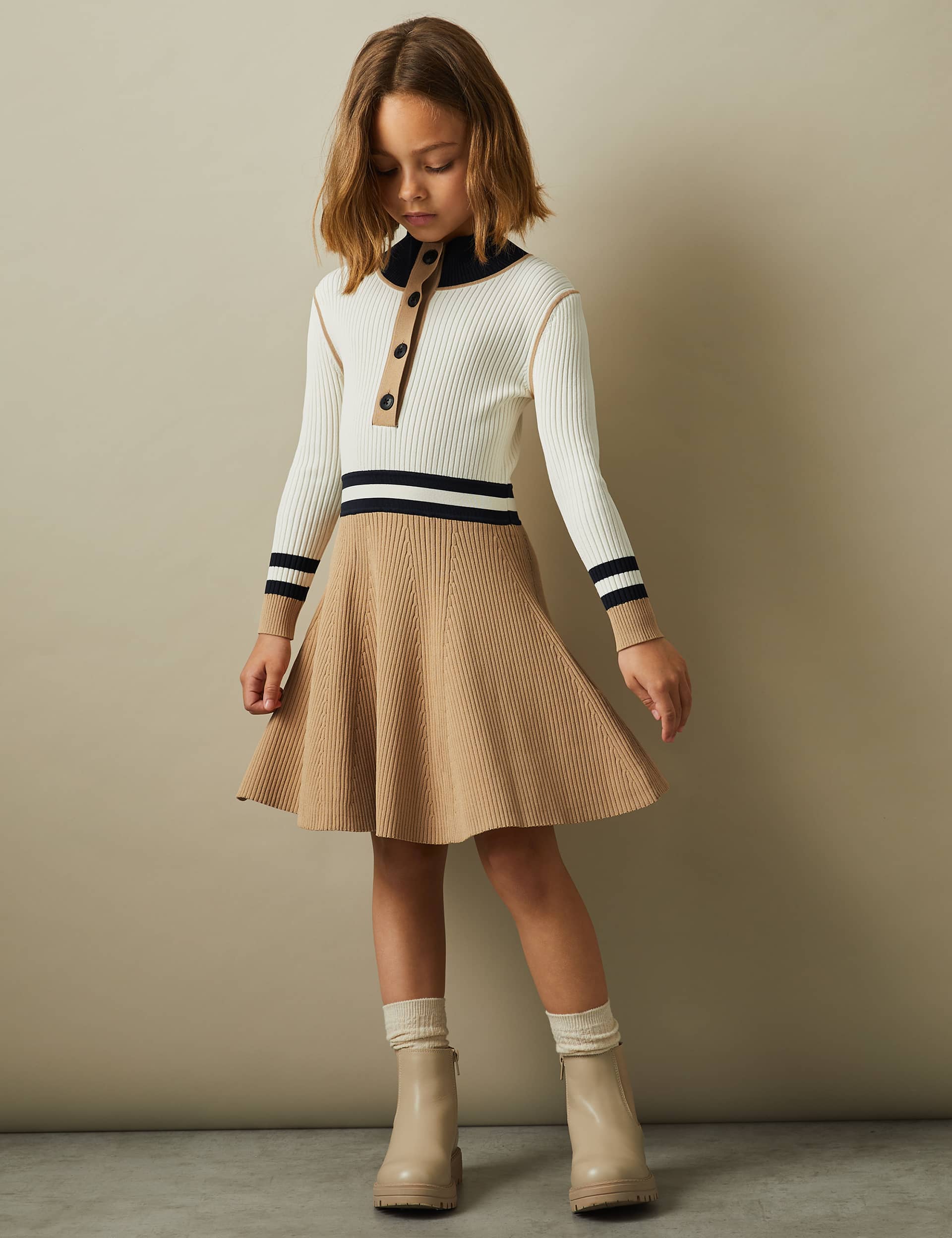 Reiss Girls Colour Block Dress (4-14 Yrs) - 10-11 - Tan, Tan