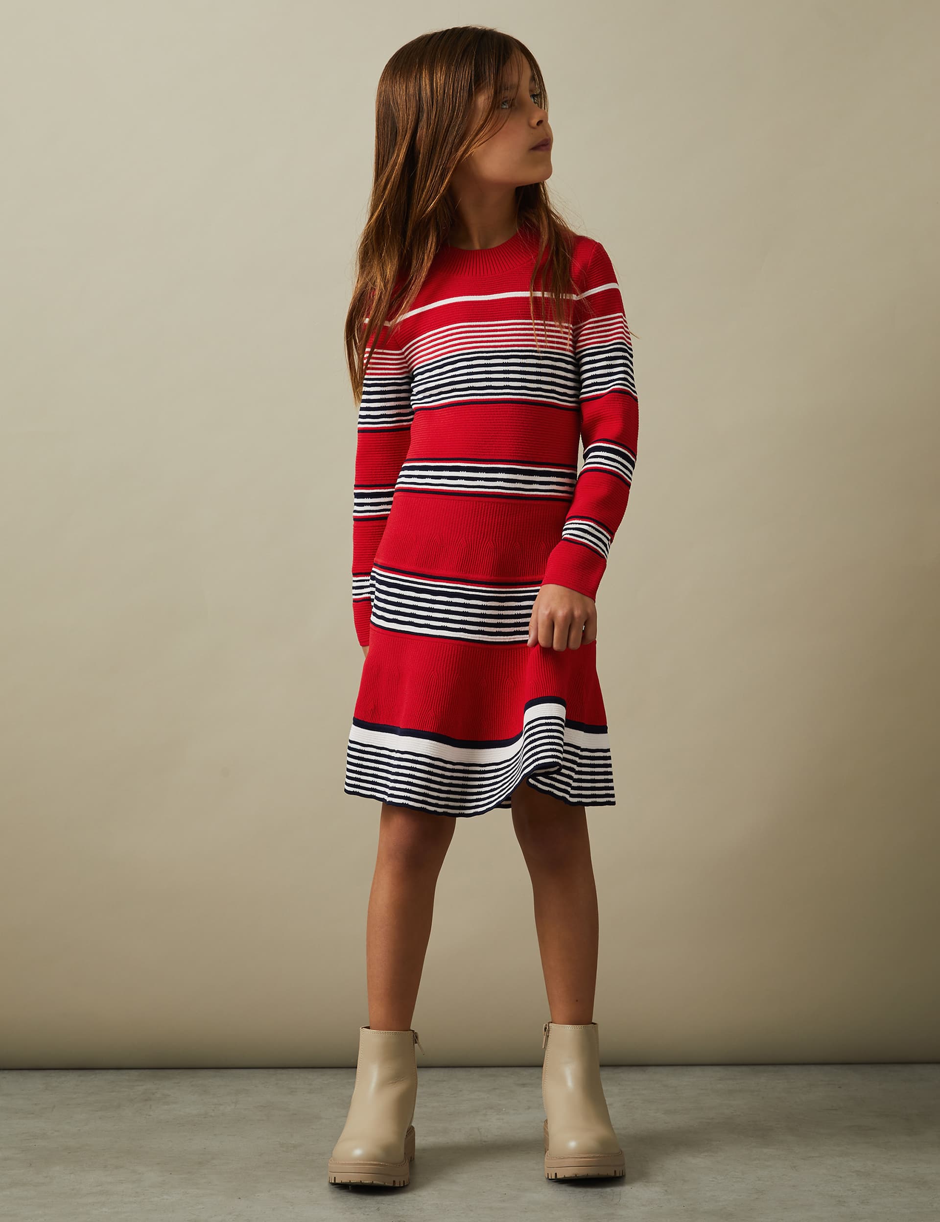 Reiss Girls Striped Knitted Dress (4-14 Yrs) - 7-8 Y - Red, Red