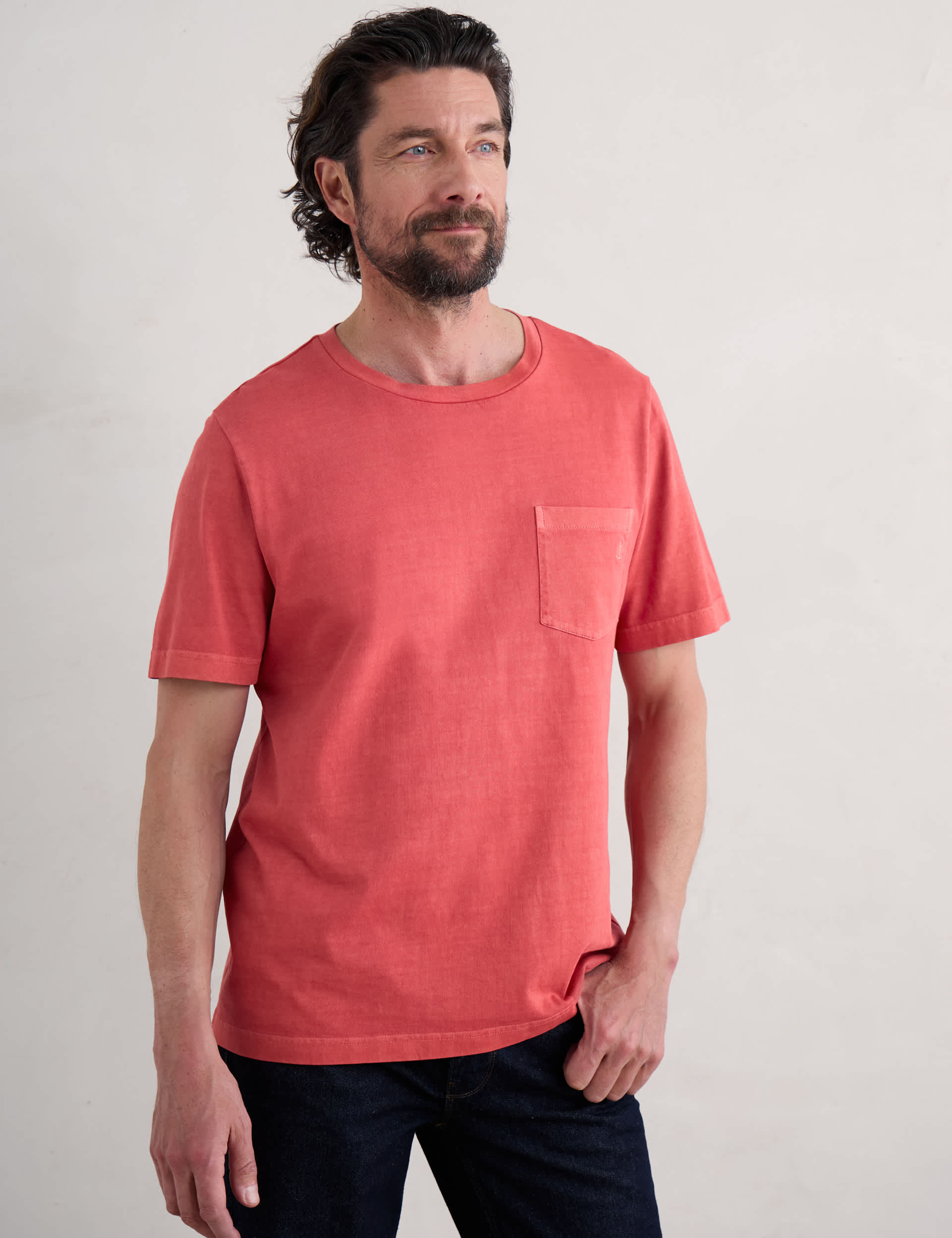 Seasalt Cornwall Men's Pure Cotton Crew Neck T-Shirt - L - Red, Red