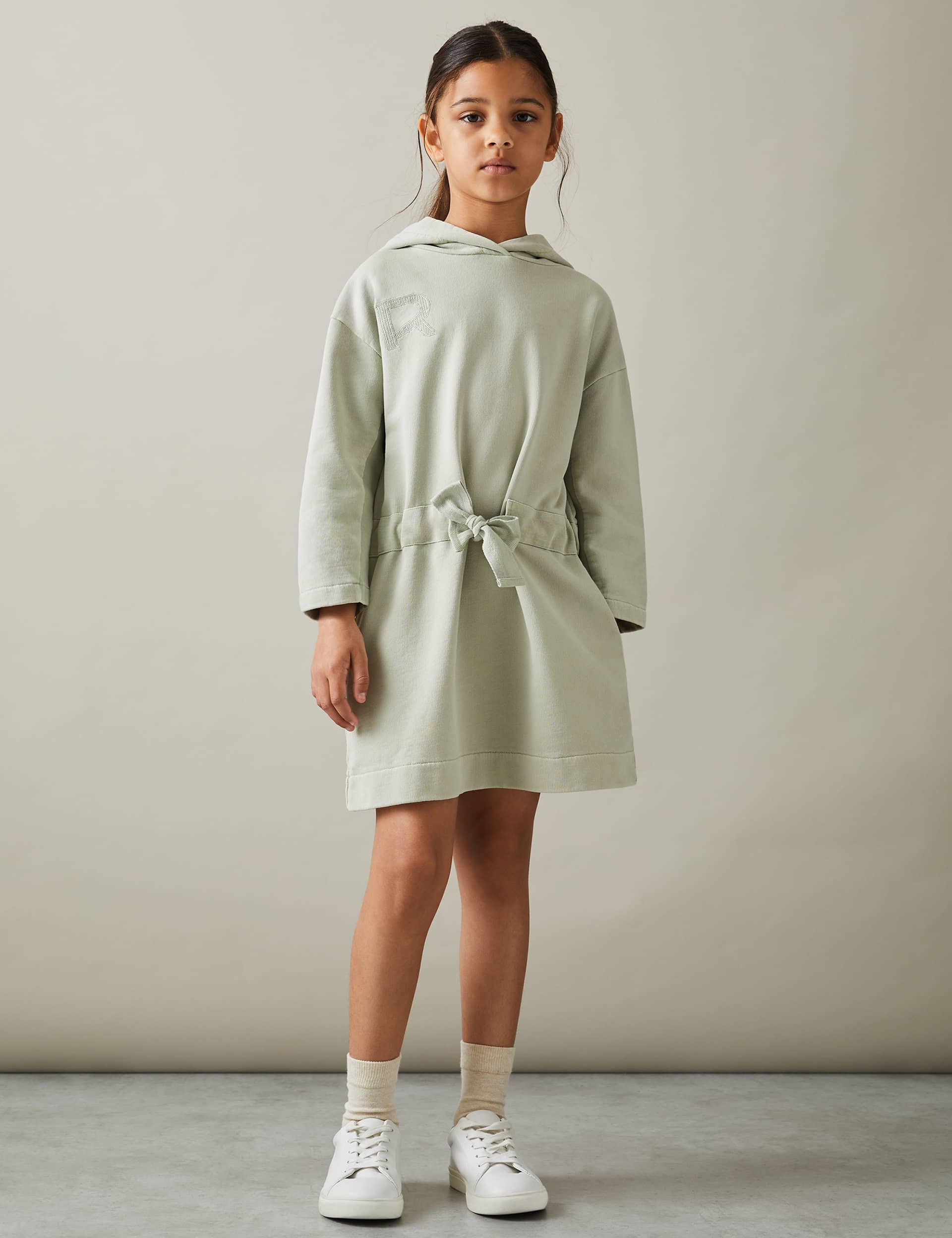 Reiss Girls Pure Cotton Hooded Sweatshirt Dress (4-14 Yrs) - 8-9 Y - Green, Green