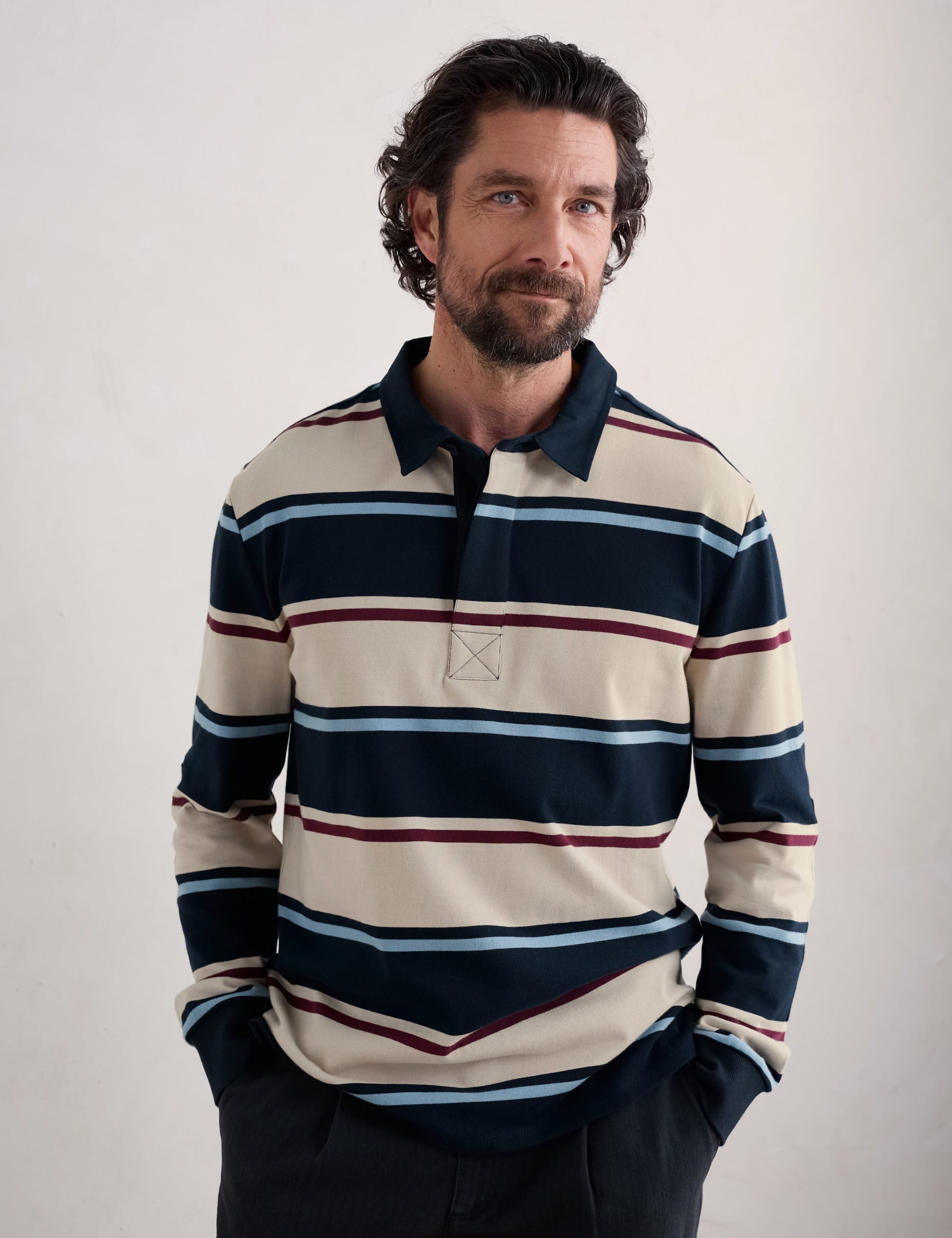 Seasalt Cornwall Men's Pure Cotton Striped Long Sleeve Rugby Top - Multi, Multi