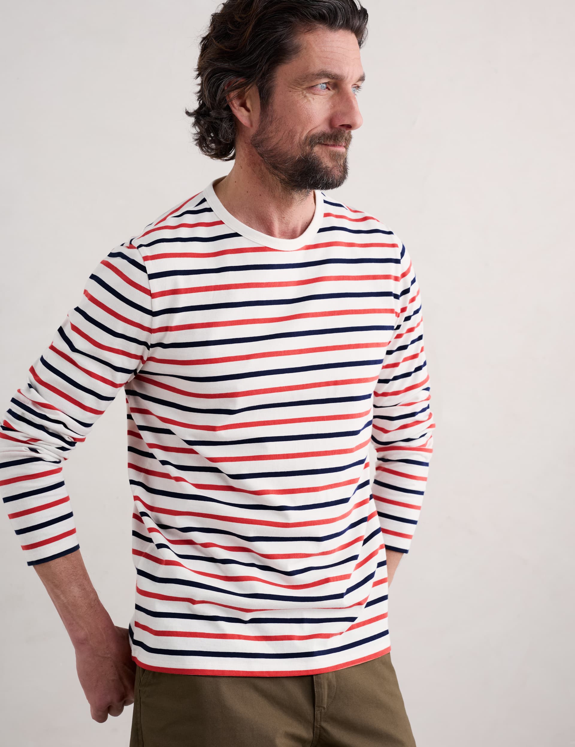 Seasalt Cornwall Men's Pure Cotton Striped Crew Neck Top - L - Orange Mix, Orange Mix