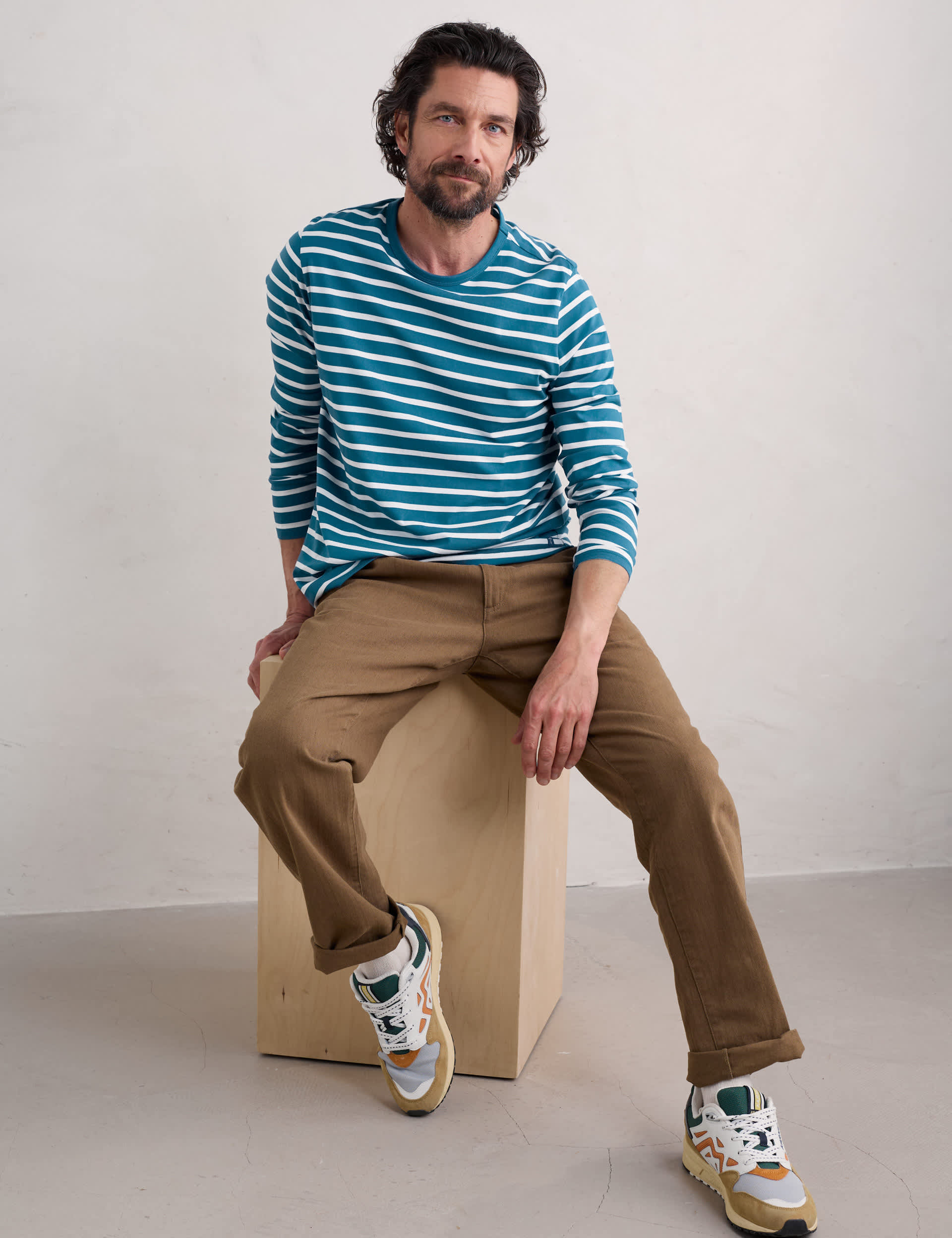 Seasalt Cornwall Men's Pure Cotton Striped Long Sleeve T-Shirt