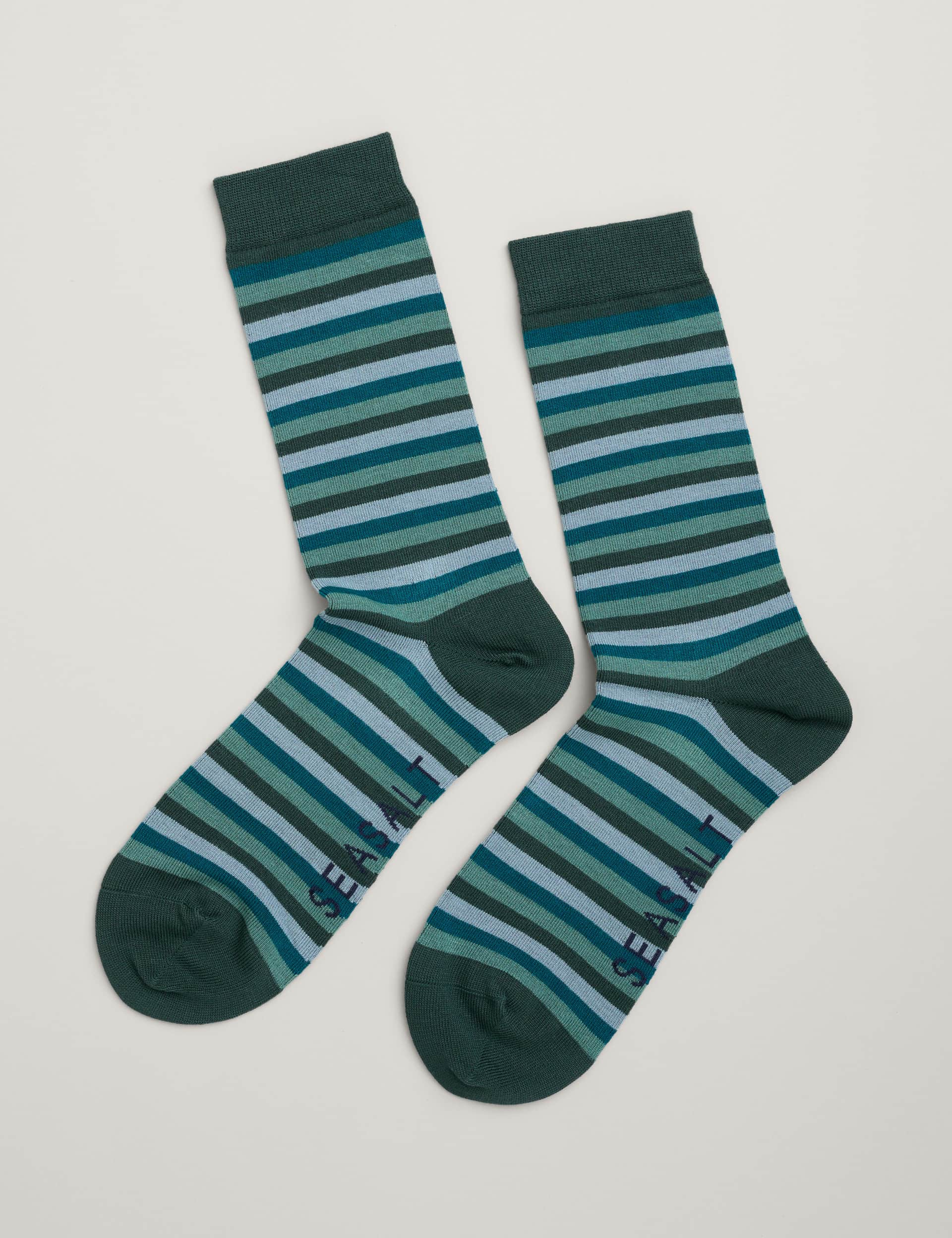 Seasalt Cornwall Women's Striped Socks - Green Mix, Green Mix