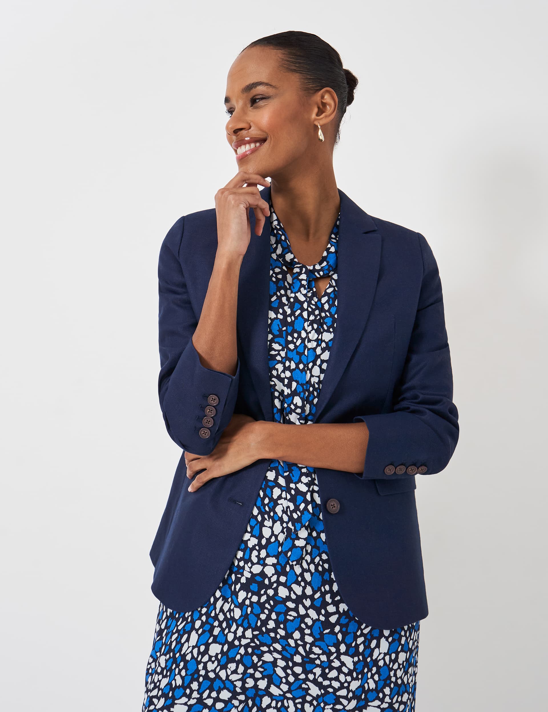 Crew Clothing Women's Linen Blend Single Breasted Blazer - 10 - Navy, Navy