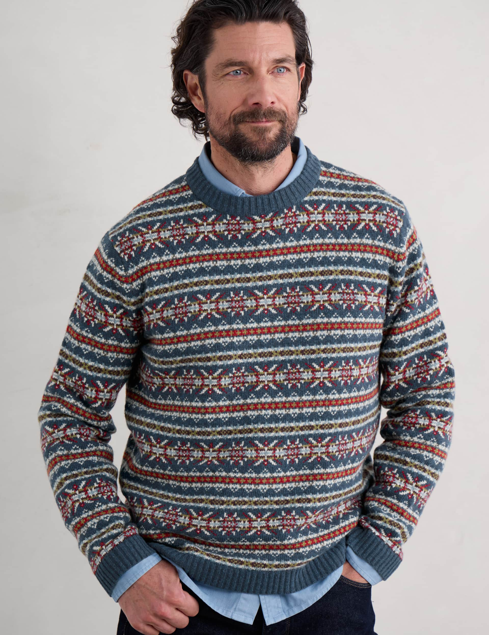 Seasalt Cornwall Men's Lambswool Rich Fair Isle Crew Neck Jumper - Multi, Multi