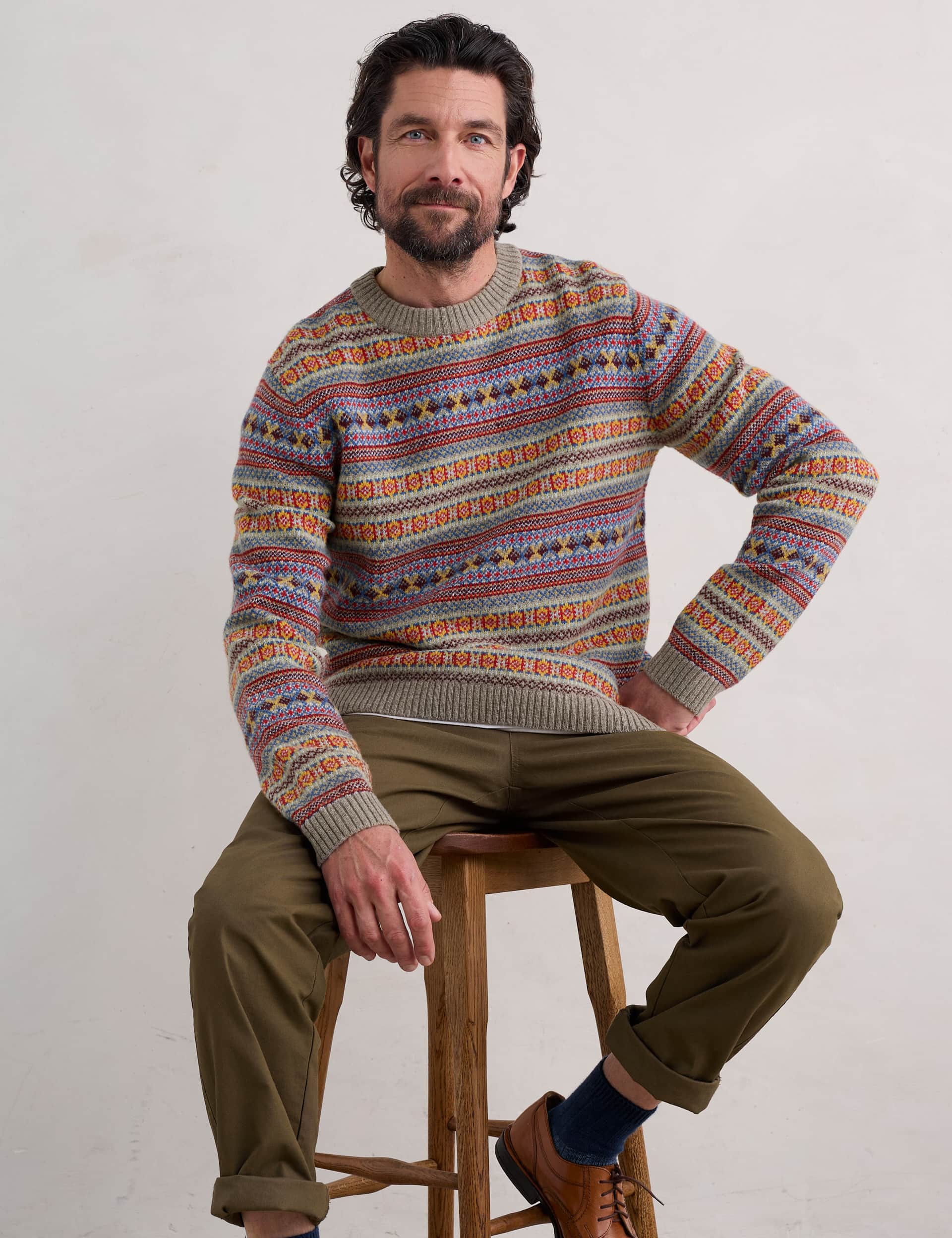 Seasalt Cornwall Men's Lambswool Rich Fair Isle Crew Neck Jumper - Multi, Multi