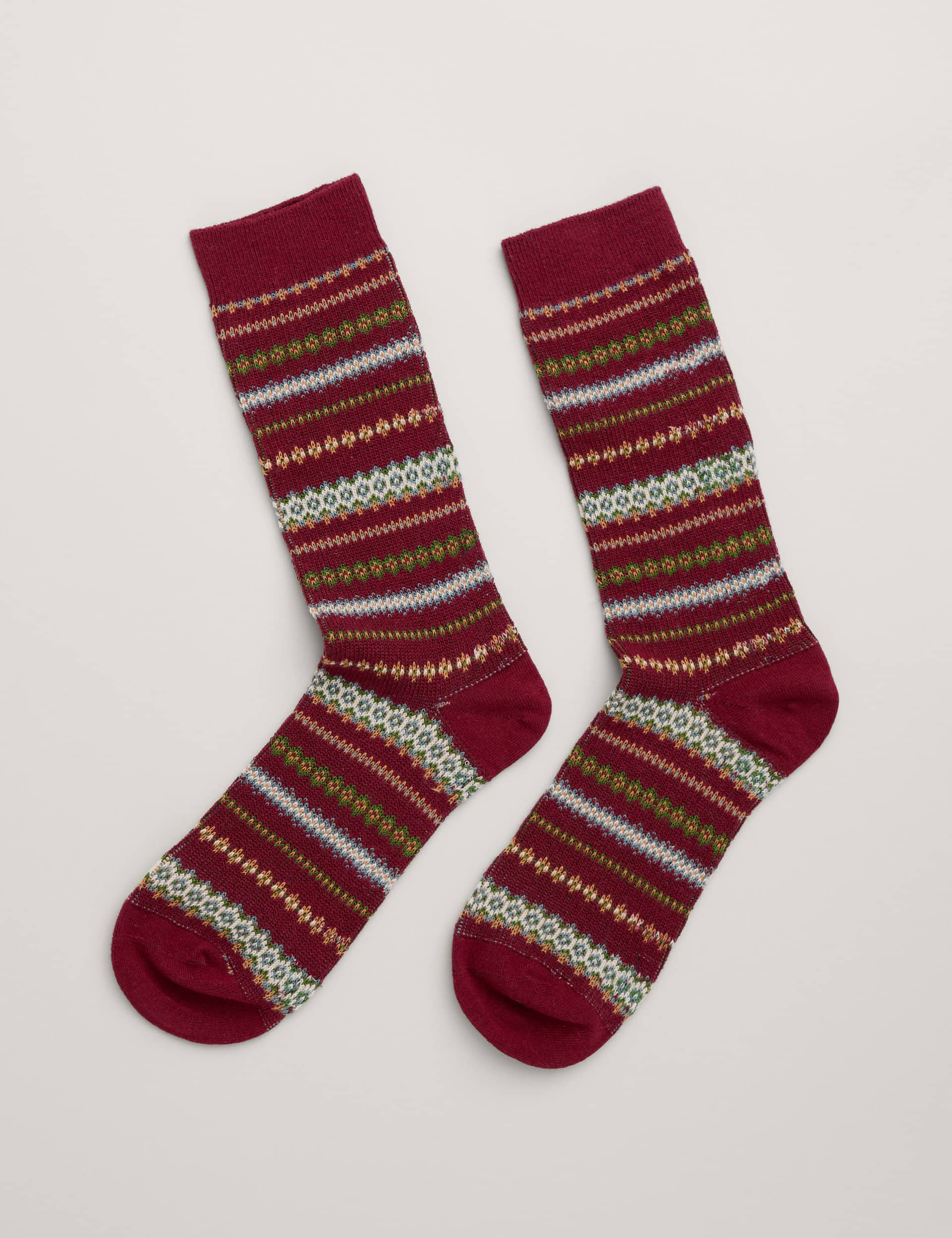 Seasalt Cornwall Men's Fair Isle Cotton Rich Socks - Red Mix, Red Mix