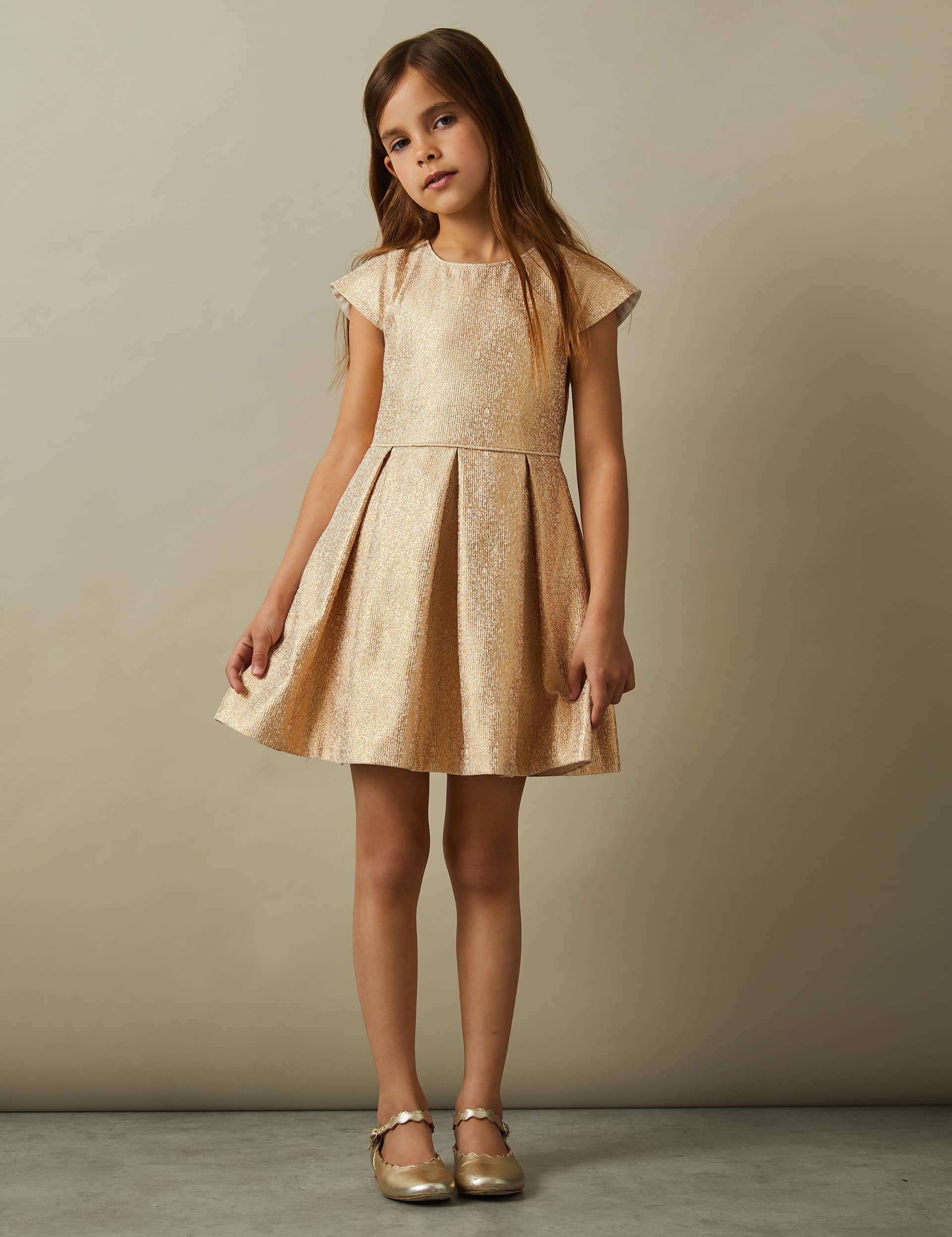 Reiss Girls Cotton Blend Glitter Party Dress (4-14 Yrs) - 8-9 Y - Gold, Gold