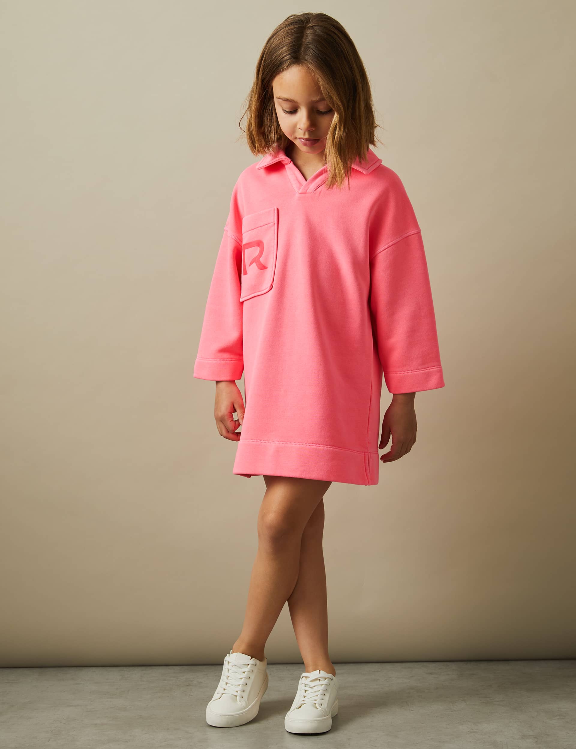 Reiss Girls Cotton Rich Logo Sweatshirt Dress (4-14 Yrs) - 8-9 Y - Pink, Pink