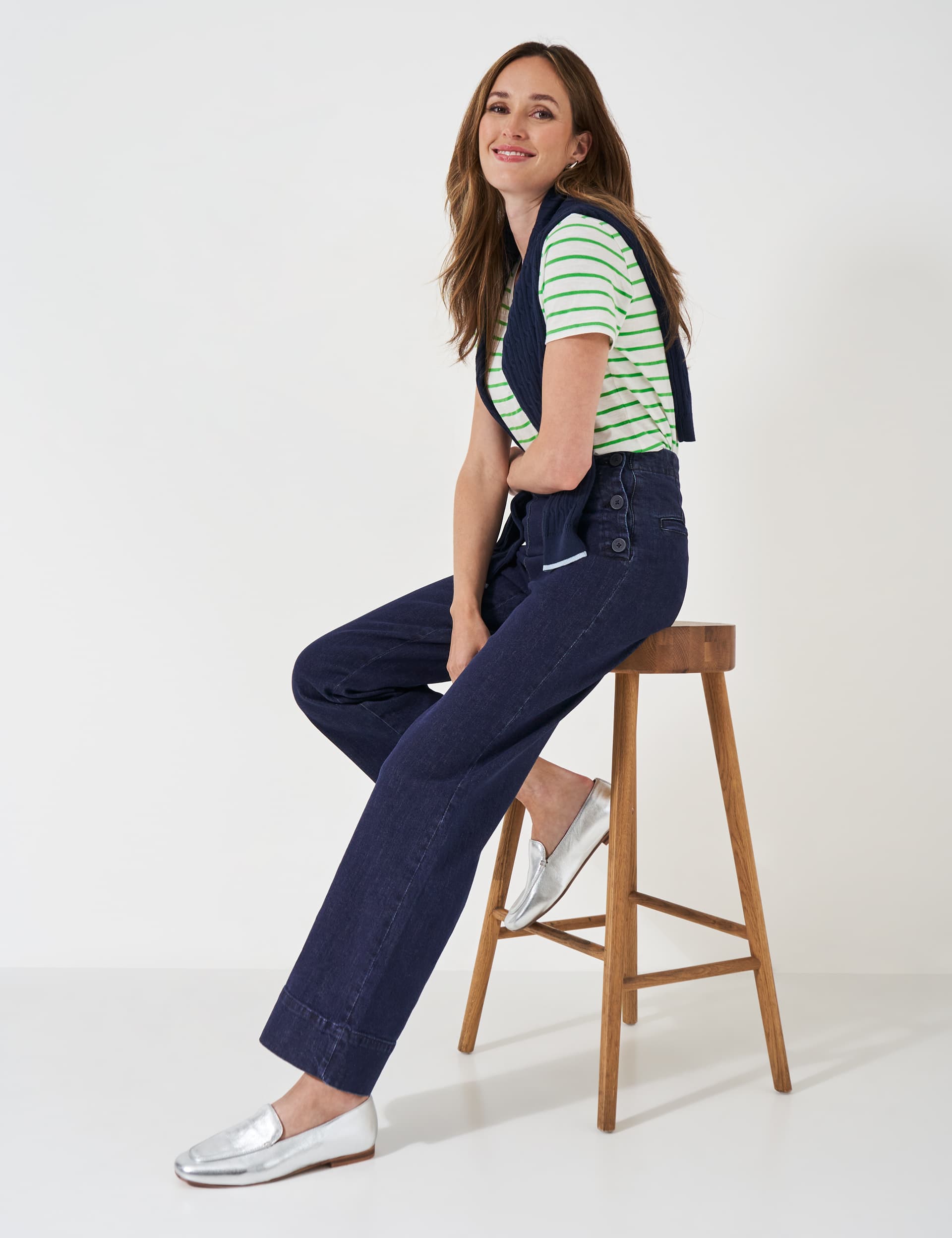 Crew Clothing Women's Cotton Rich Mid Rise Wide Leg Jeans