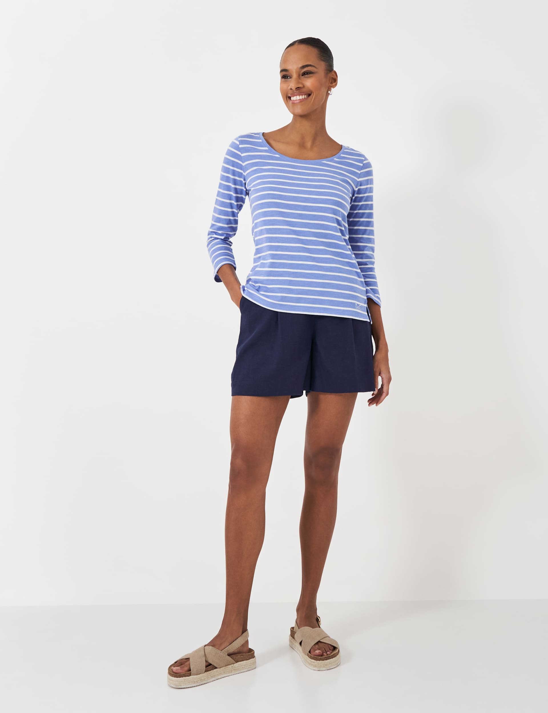 Crew Clothing Women's Pure Cotton Striped Top - 10 - Blue Mix, Blue Mix