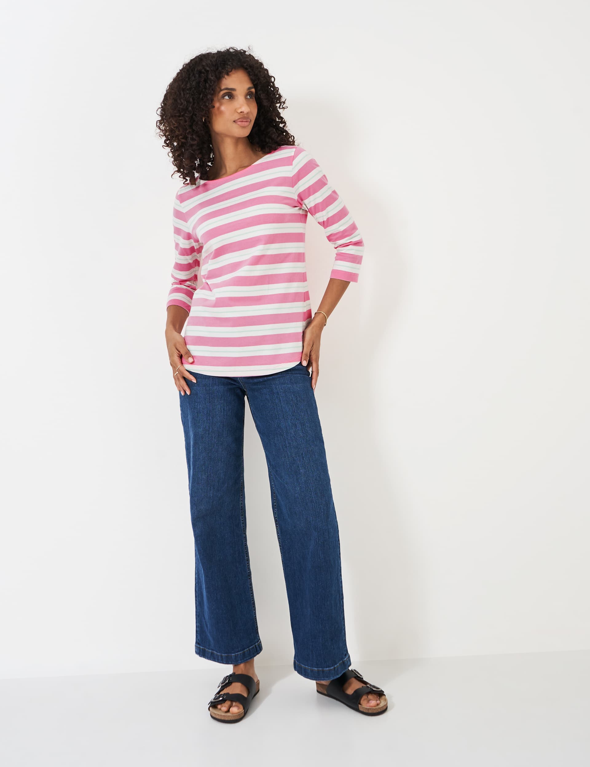 Crew Clothing Women's Pure Cotton Striped Top - 8 - Pink Mix, Pink Mix