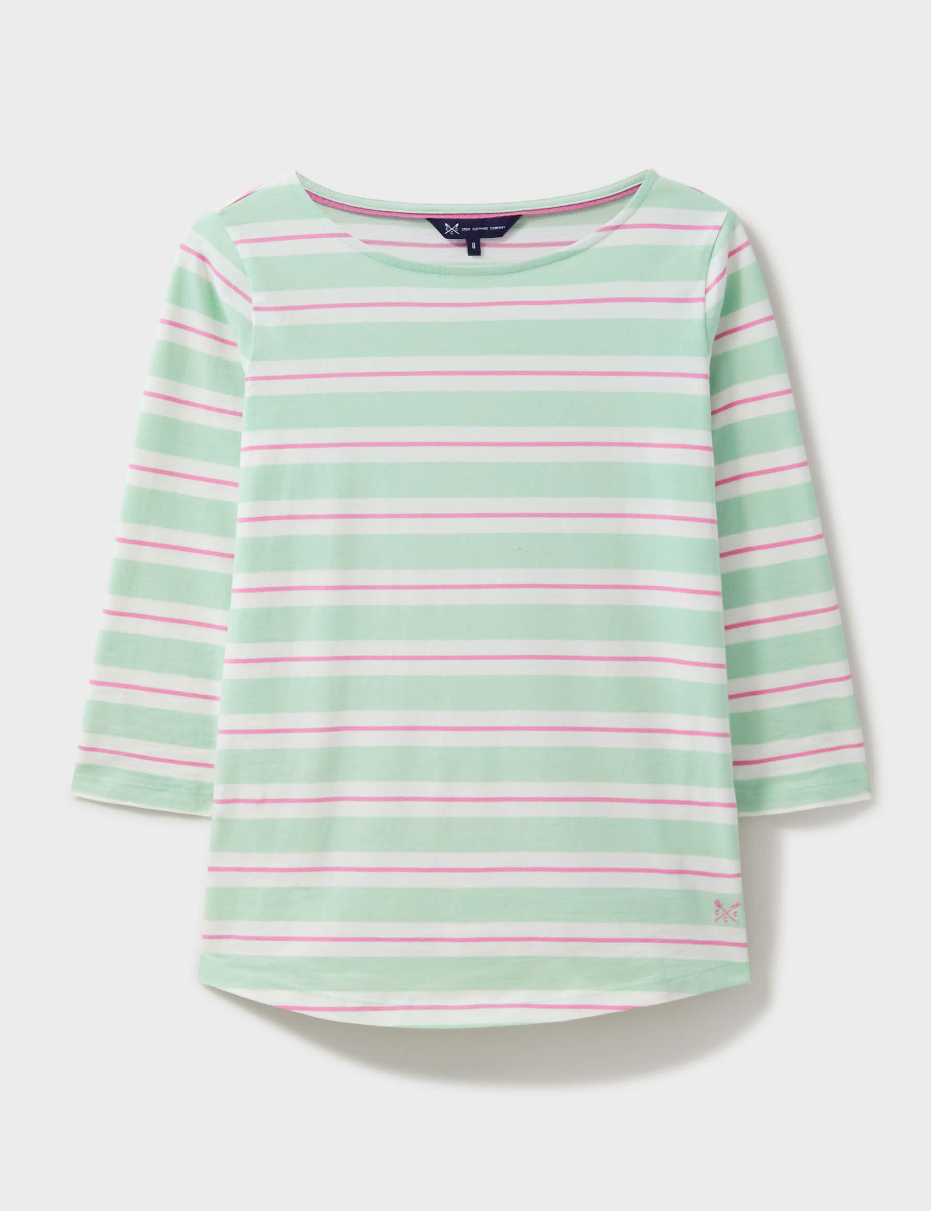 Crew Clothing Women's Pure Cotton Striped Top - 8 - Green Mix, Green Mix,Pink Mix