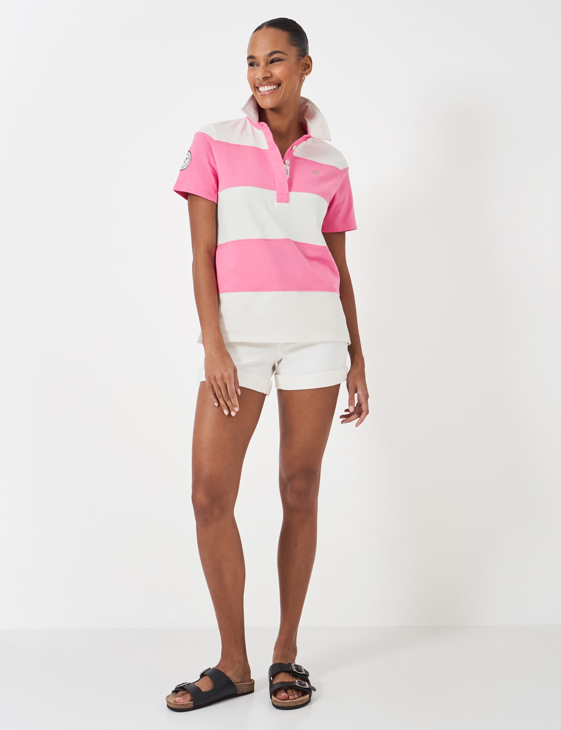 Crew Clothing Women's Pure Cotton Striped Collared Rugby Top - 12 - Pink Mix, Pink Mix,Blue Mix