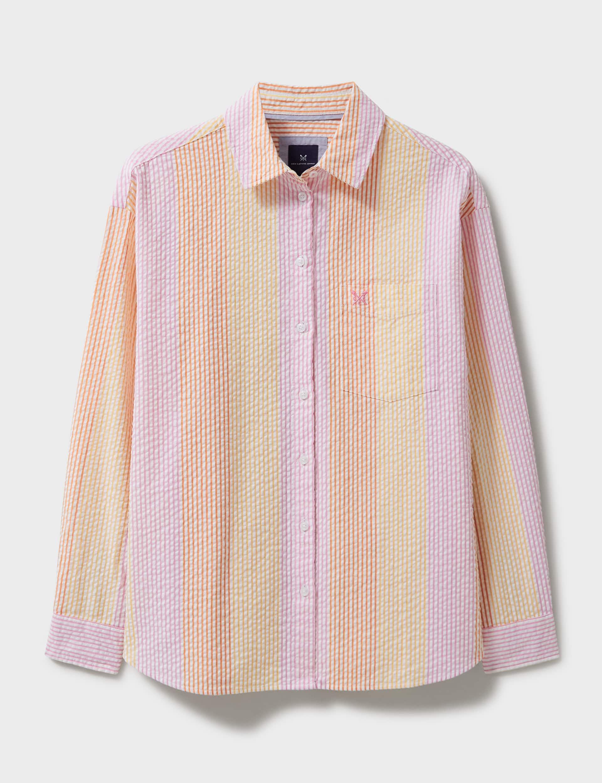 Crew Clothing Women's Pure Cotton Striped Collared Relaxed Shirt - 8 - Pink Mix, Pink Mix