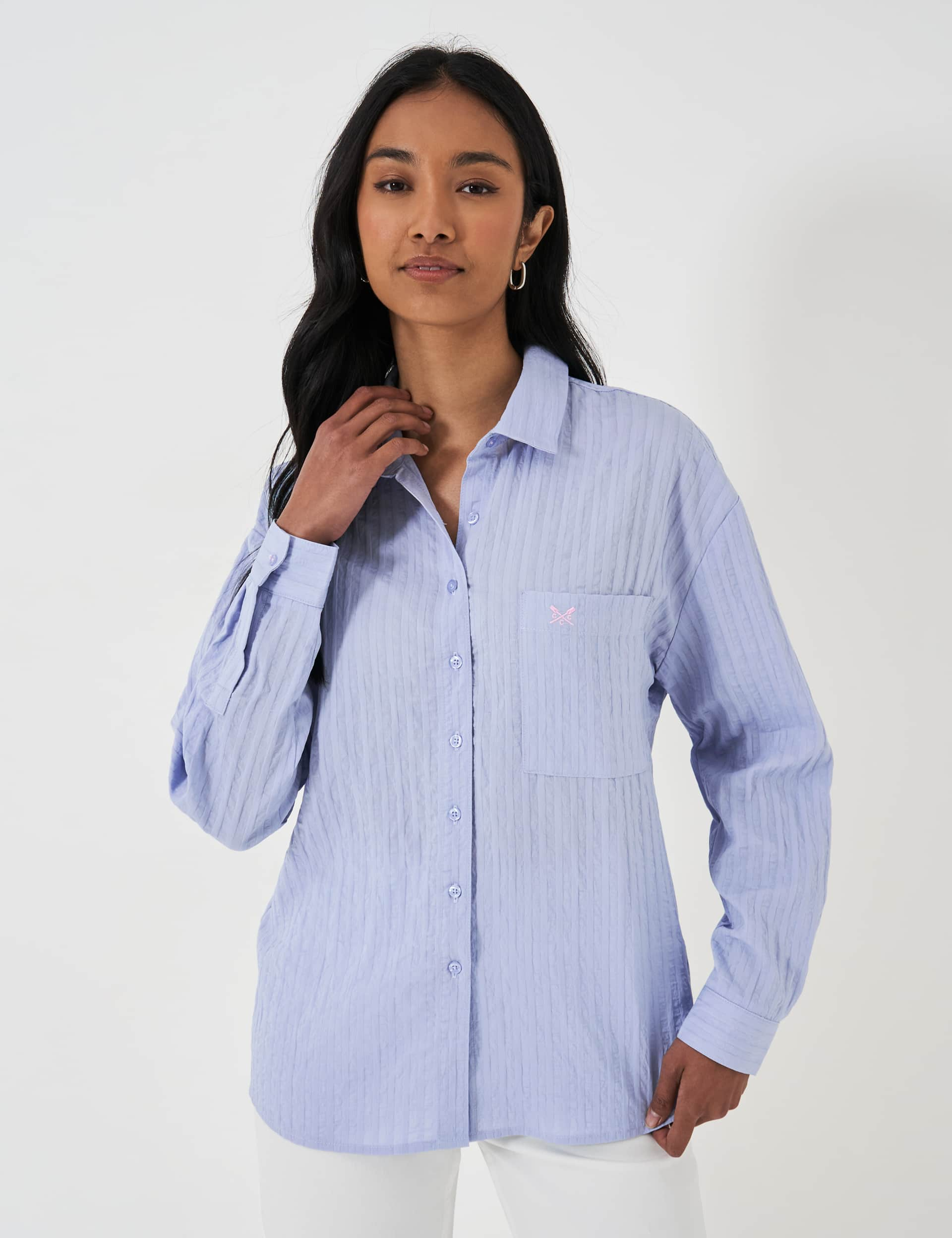 Crew Clothing Women's Striped Textured Drop Shoulder Shirt - 12 - Light Blue, Light Blue