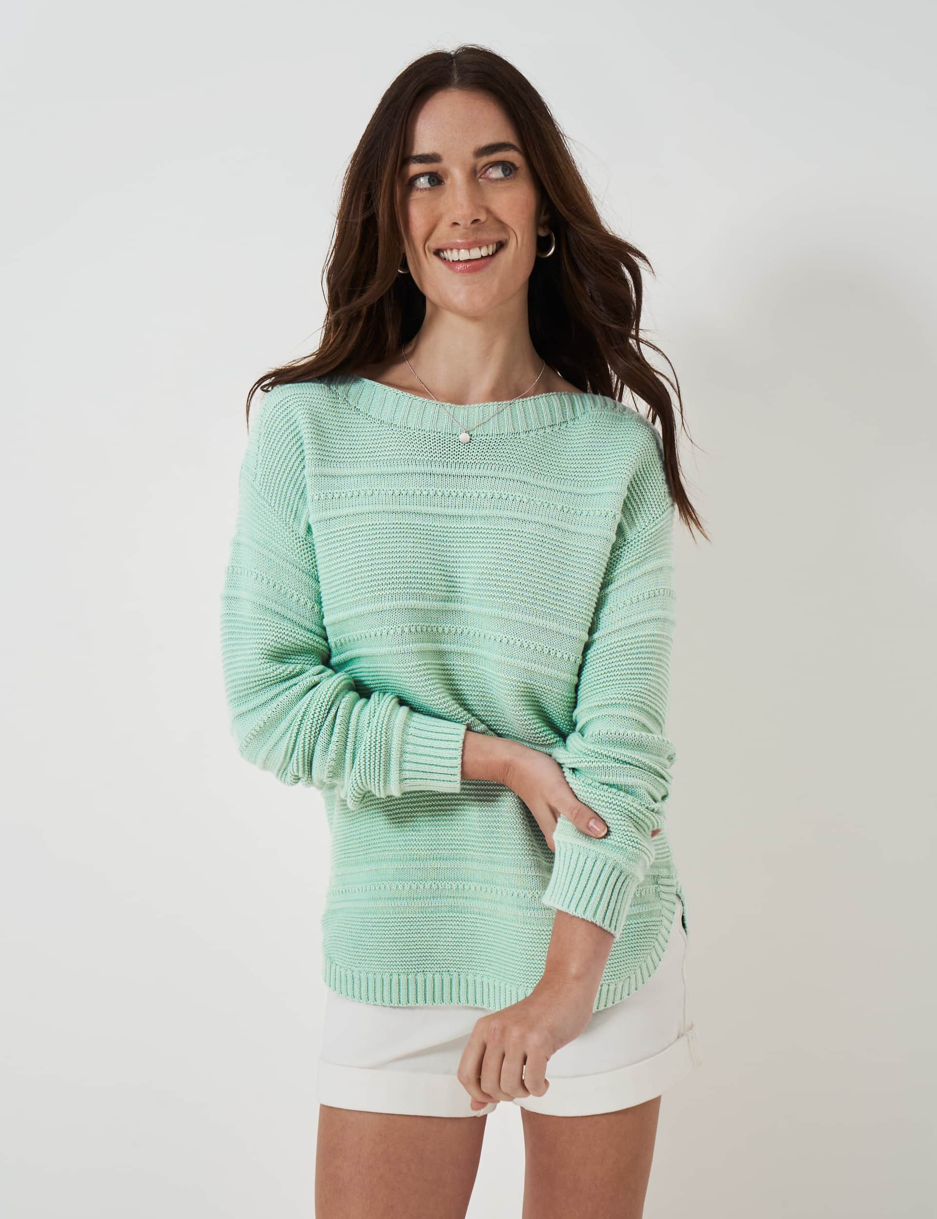 Crew Clothing Women's Cotton Rich Textured Slash Neck Jumper - 12 - Light Green, Light Green