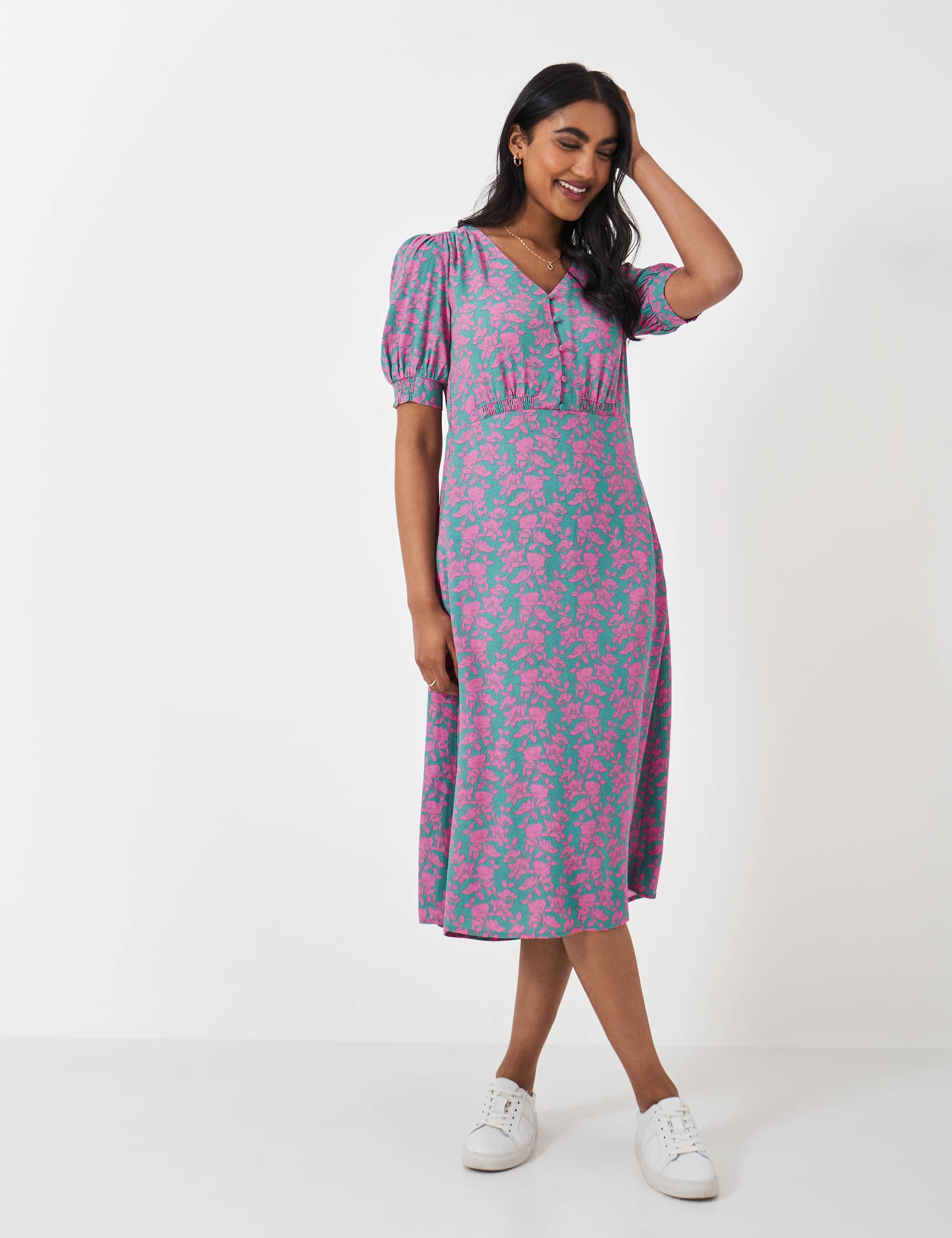 Crew Clothing Women's Floral V-Neck Midi Tea Dress