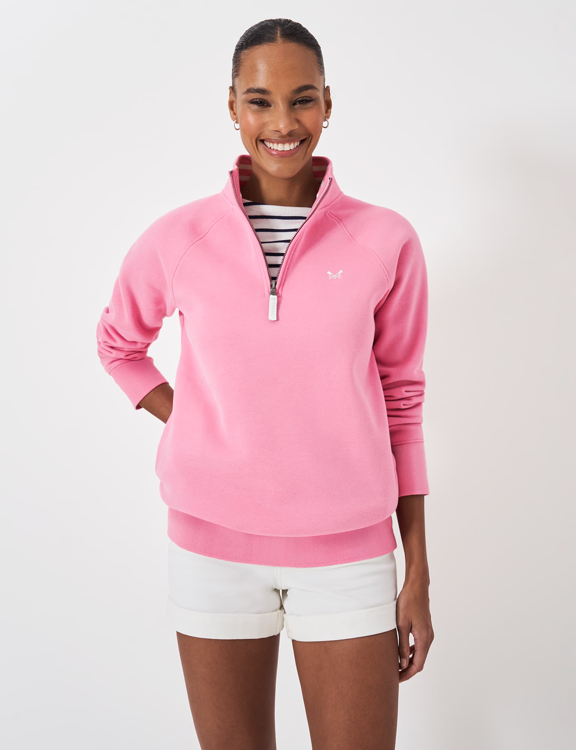 Crew Clothing Women's Cotton Rich Funnel Neck Half Zip Sweatshirt - 10 - Blush, Blush