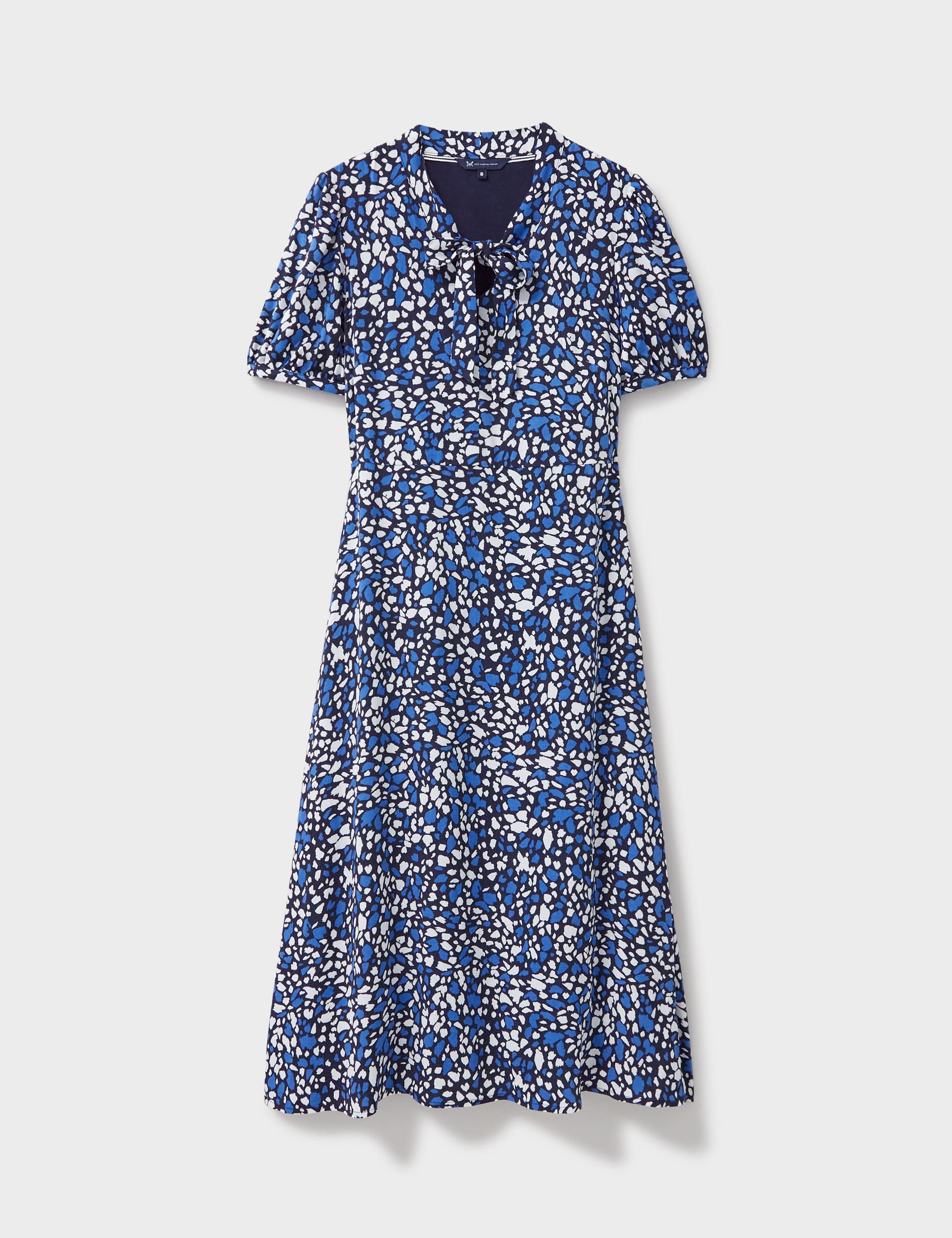 Crew Clothing Women's Printed Tie Neck Midi Tea Dress - 8 - Blue Mix, Blue Mix