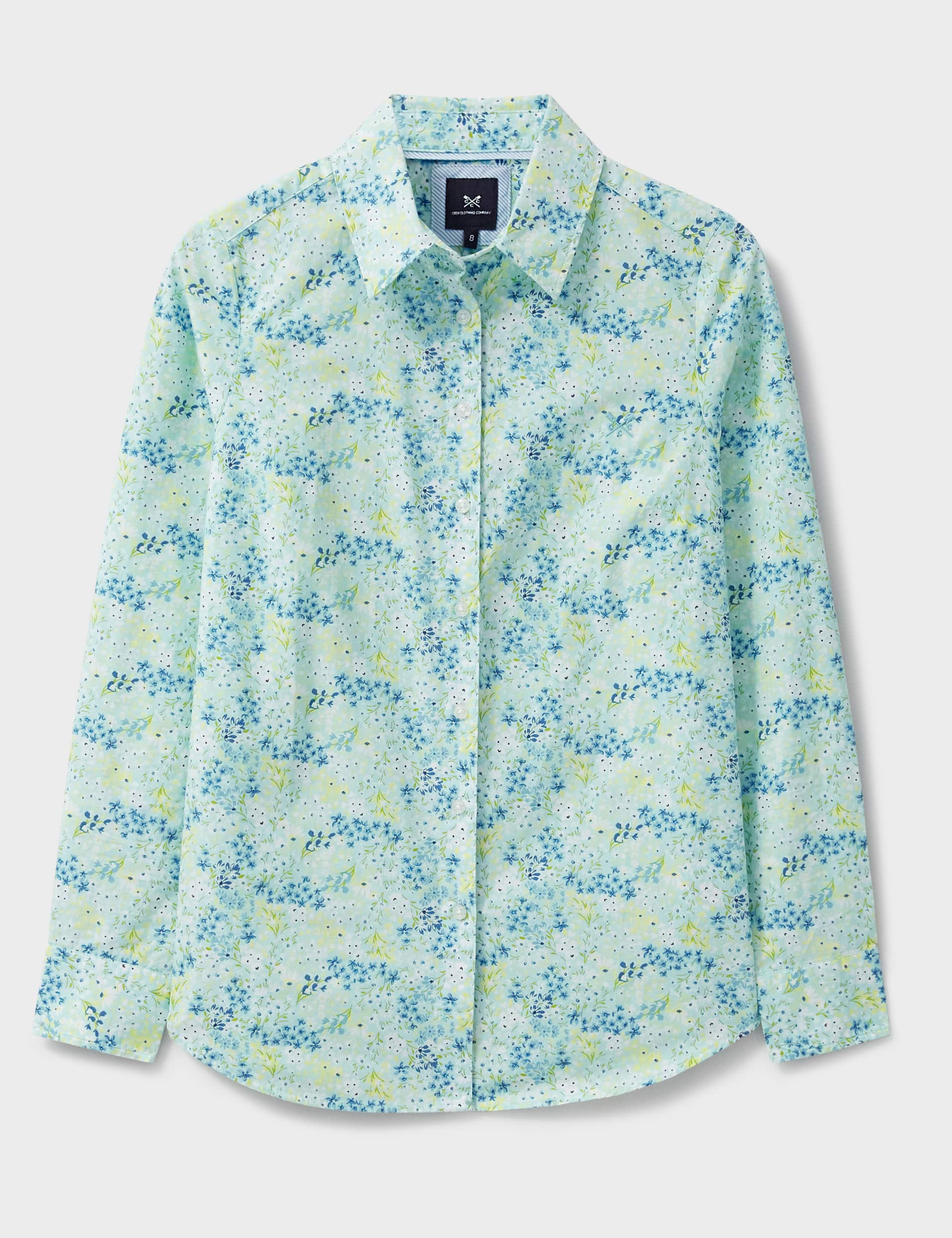 Crew Clothing Women's Pure Cotton Floral Collared Blouse - 6 - Light Blue Mix, Light Blue Mix