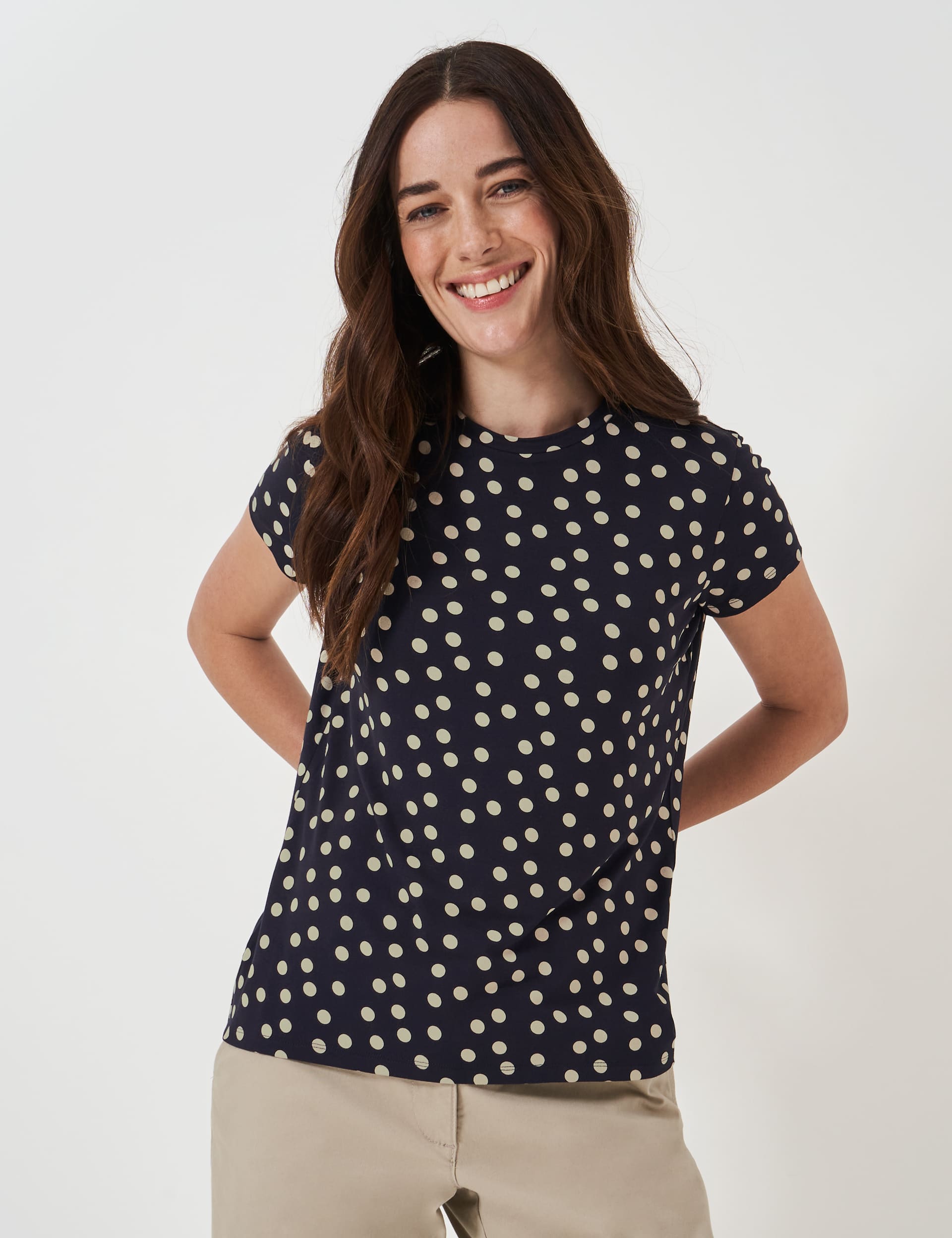 Crew Clothing Women's Cotton Rich Polka Dot T-Shirt - 14 - Navy Mix, Navy Mix